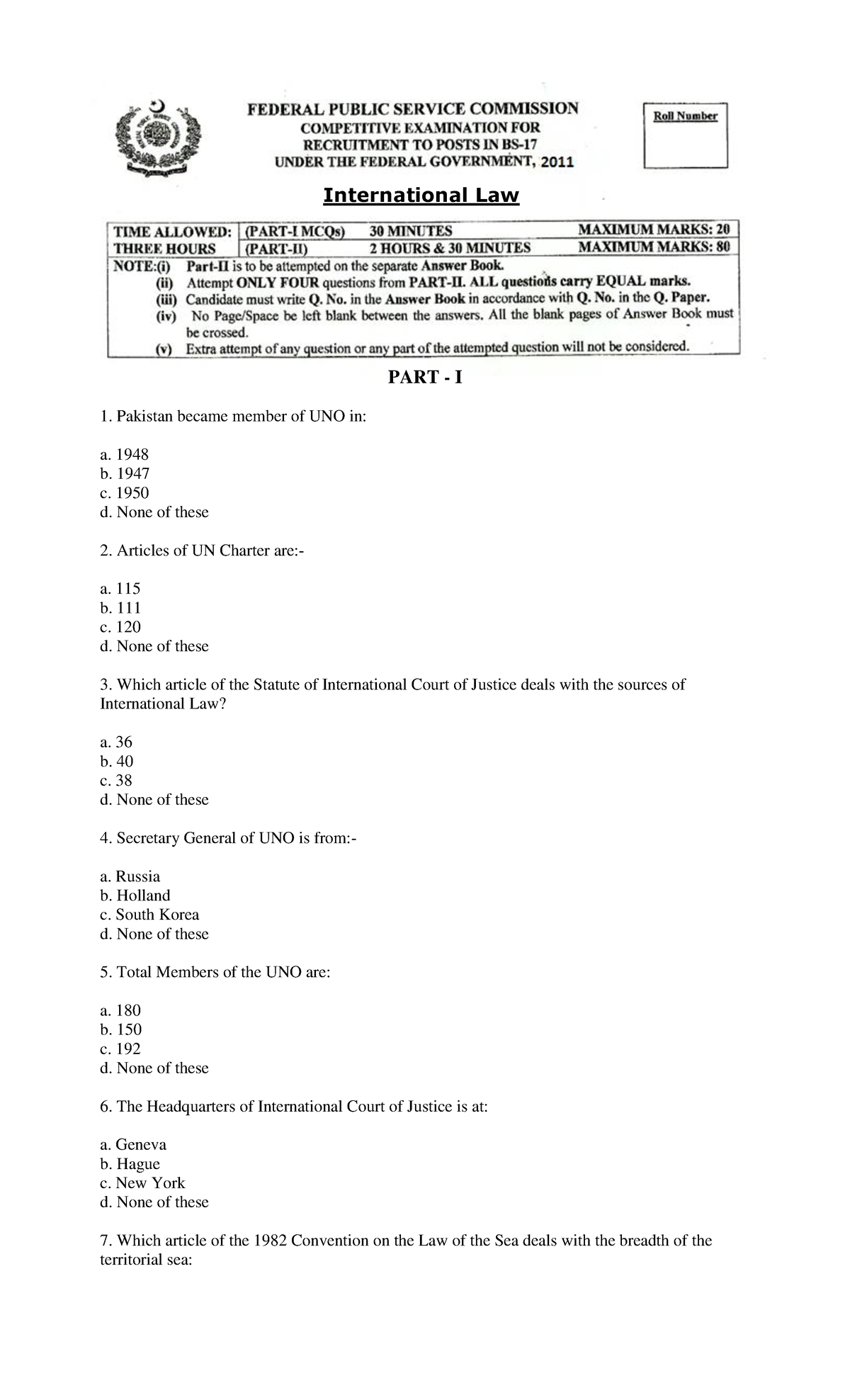 International Law 2011: Exam Questions & Discussion Topics - Studocu