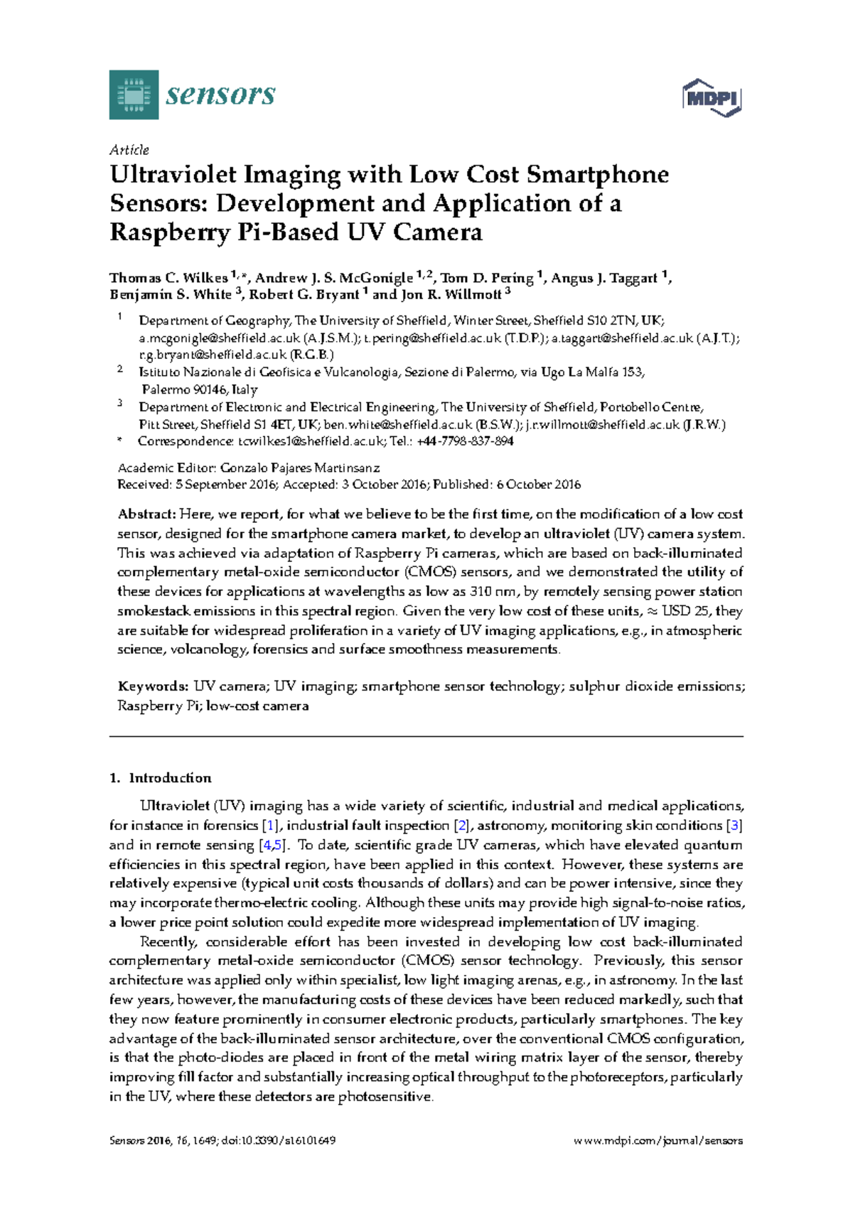 UV Imaging with Raspberry Pi Camera: A Low-Cost Solution for SO2 ...