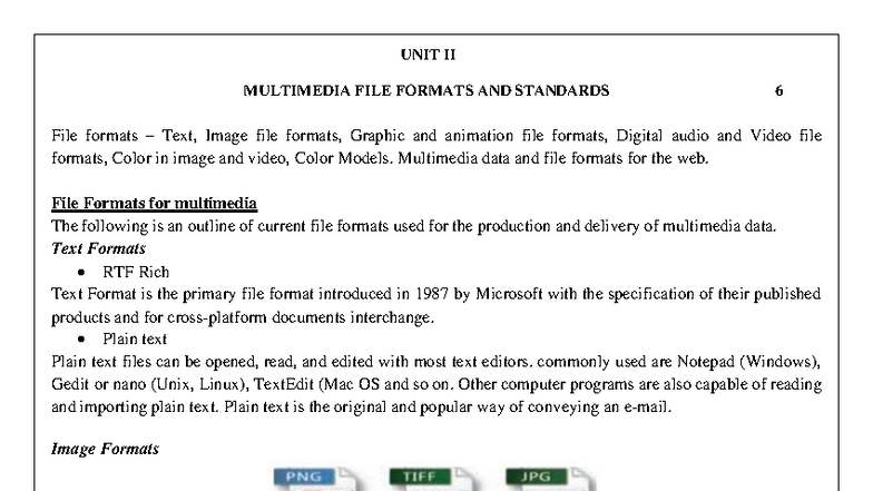Ccs352 Unit II Lecture: Multimedia File Formats & Standards - Studocu
