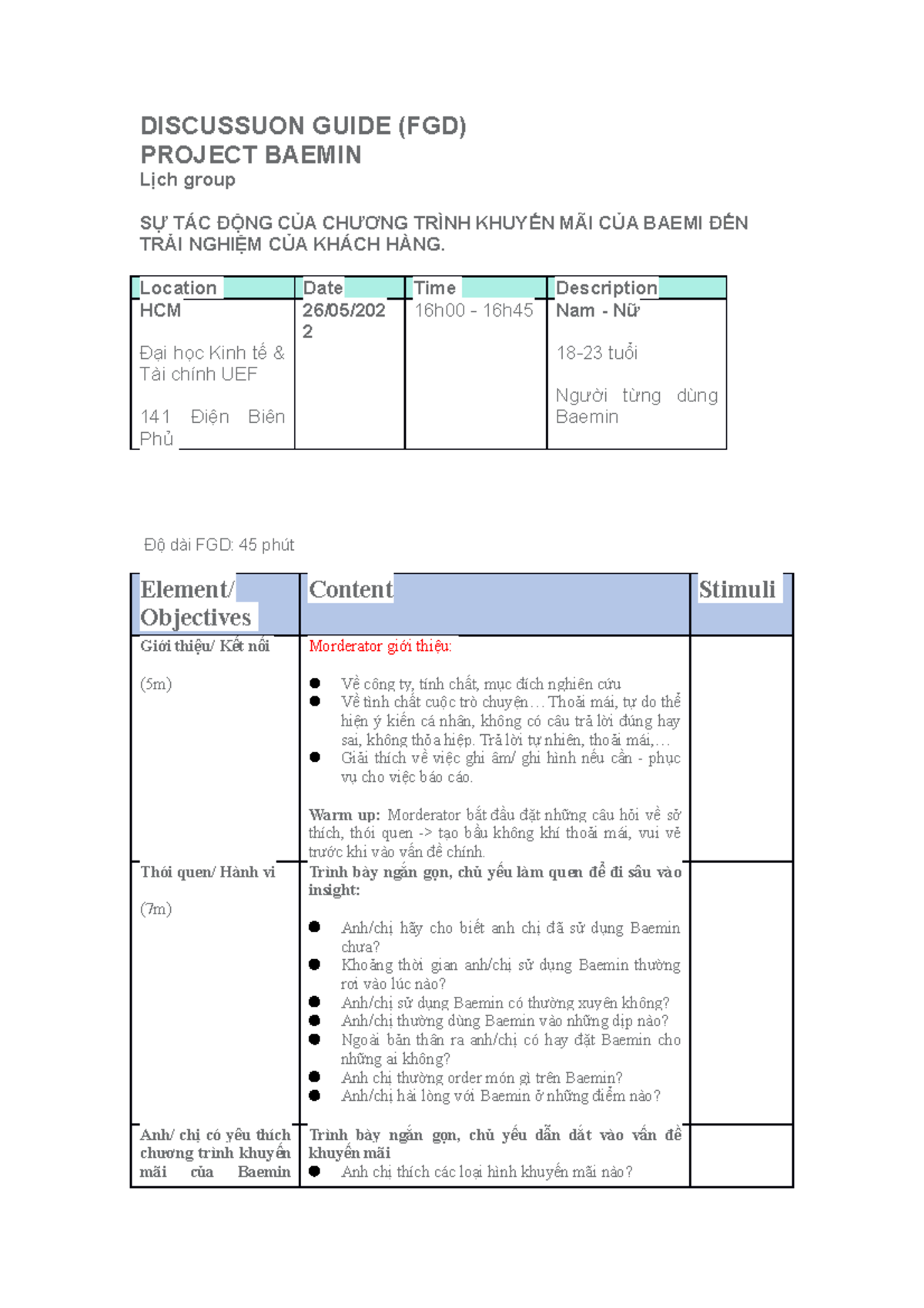 Discussuon- Guide - Market research - DISCUSSUON GUIDE (FGD) PROJECT ...