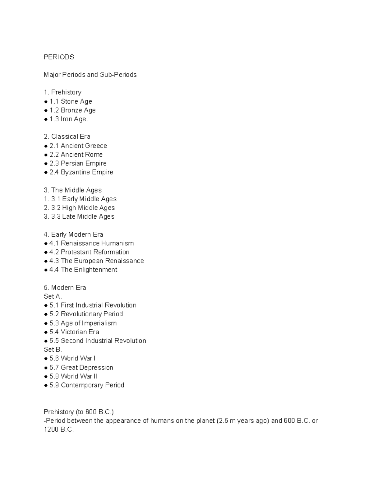 Major Periods and Sub-Periods of Human History (HIST101) - Studocu