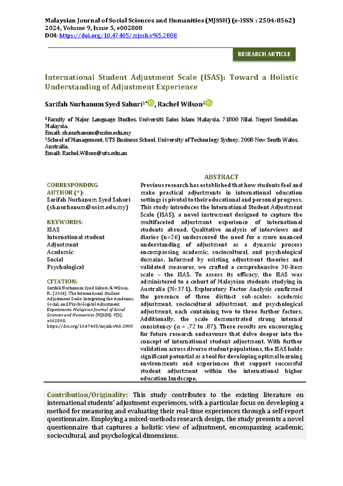 ISAS: A Comprehensive Study on International Student Adjustment (MJSSH ...