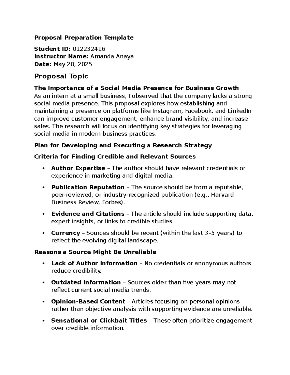 D270 Task 2: Proposal for Enhancing Business Growth via Social Media ...