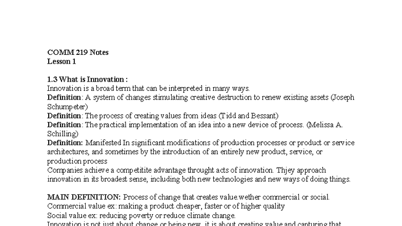 COMM 219 Lecture Notes: Understanding Innovation and Its Impact - Studocu