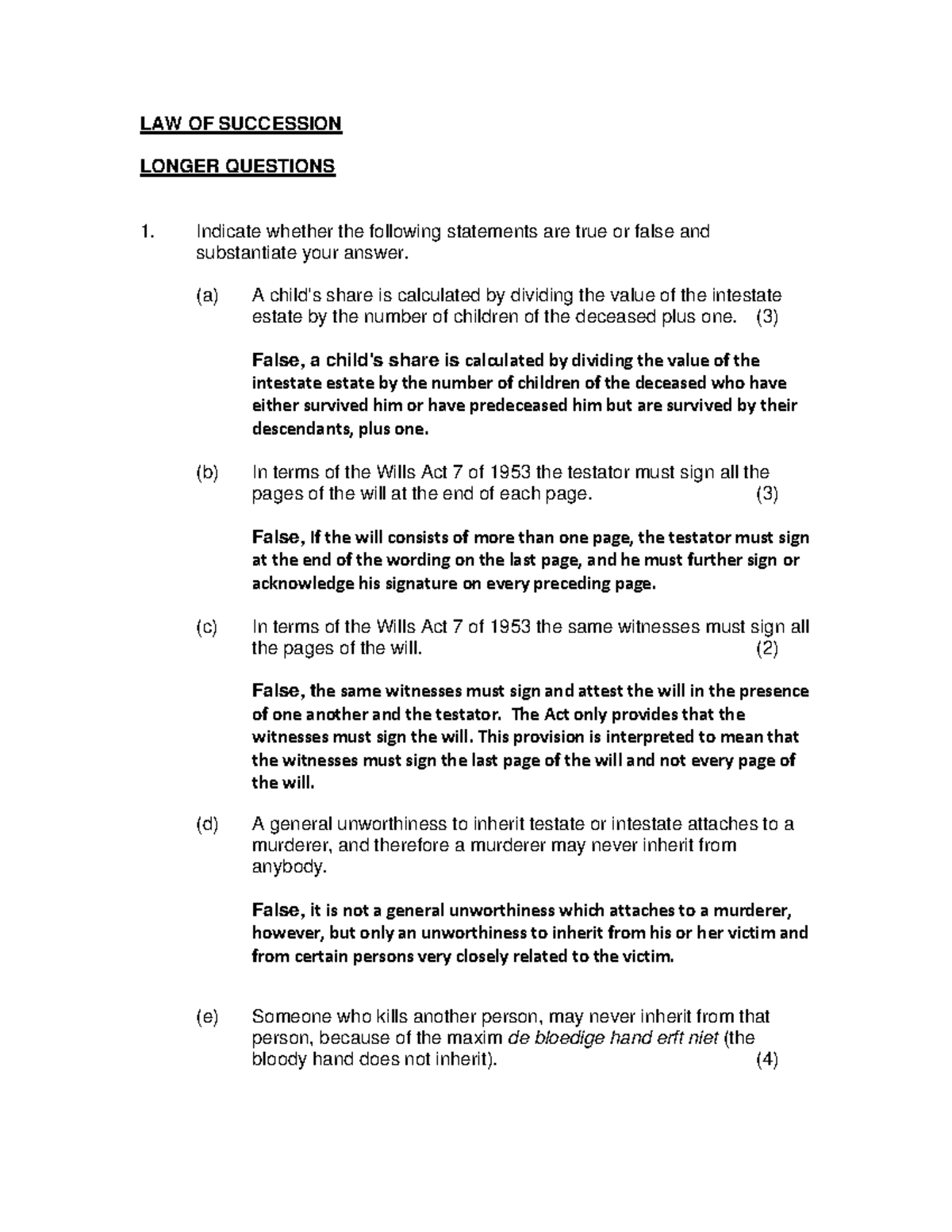 Law of Succession: Long Questions and Detailed Answers (With Explanations) - Document Preview