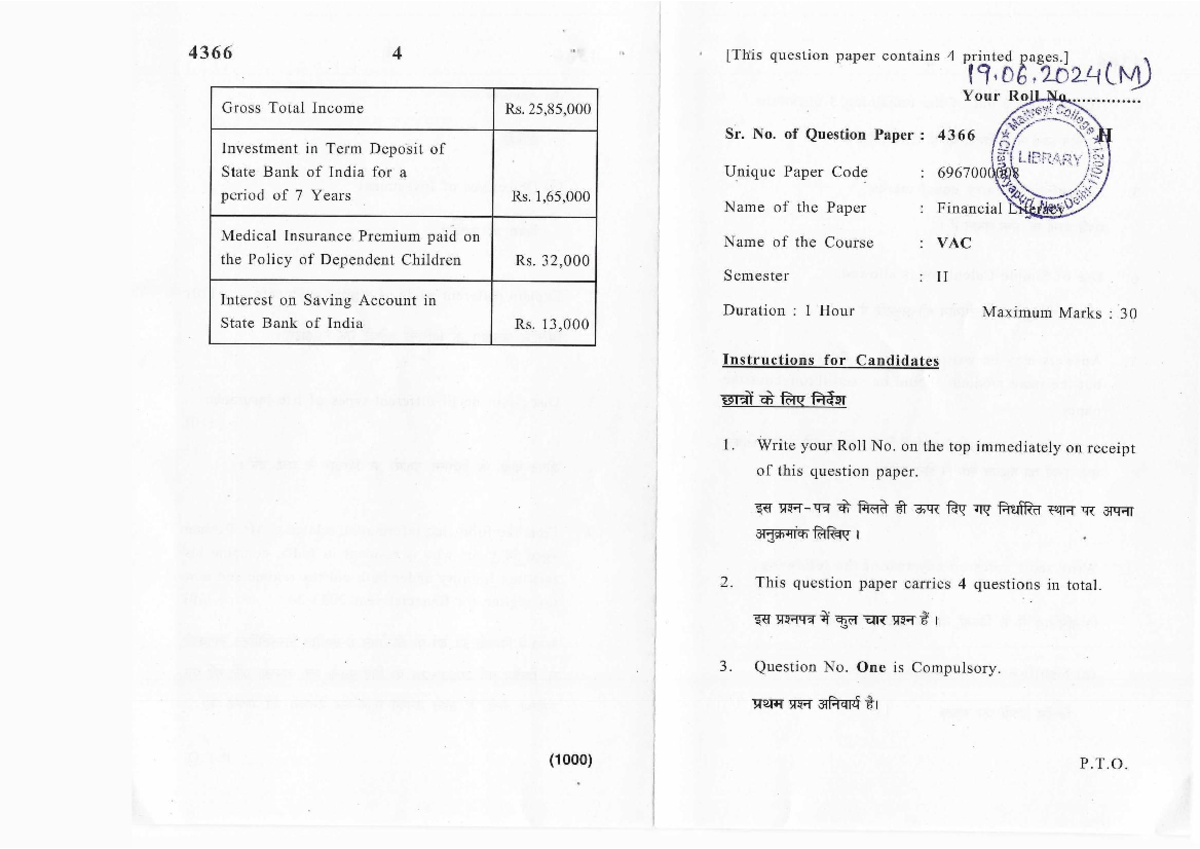 4366 4 Gross Total Income Question Paper - Financial Literacy Pyq9 ...