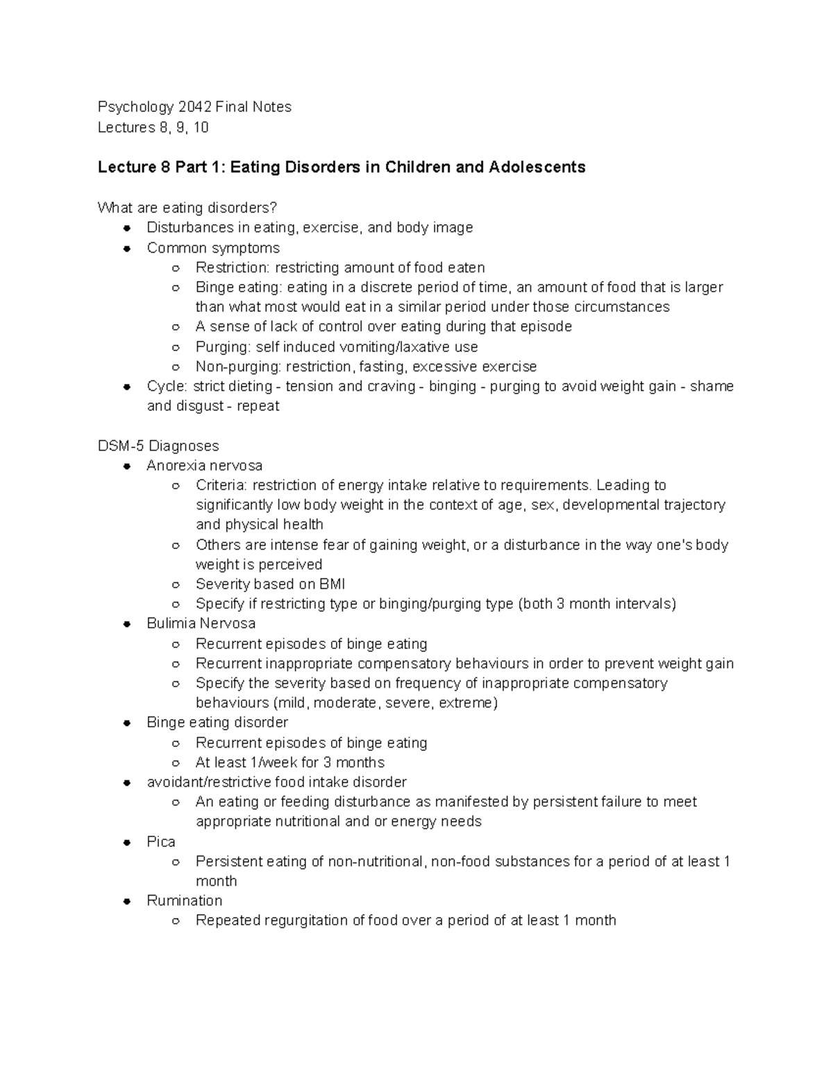Psychology 2042 final lecture notes on eating disorders and trauma ...