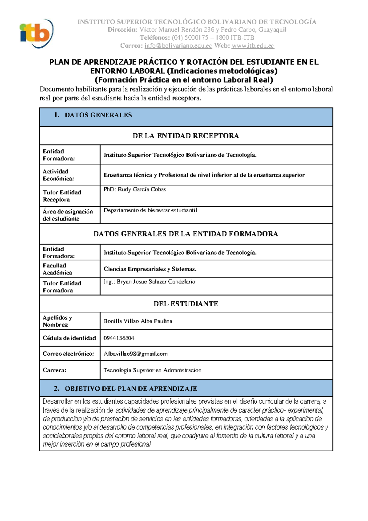 Plan de Aprendizaje Práctico y Rotación del Estudiante - ISTB 2024 ...