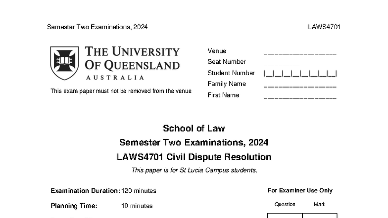 LAWS4701 2024 Final Exam: Civil Dispute Resolution Questions - Studocu
