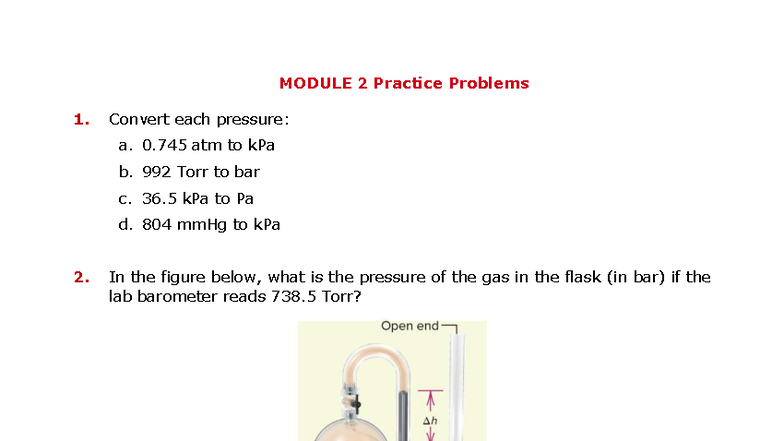 Module 2: Gas Laws Practice Problems and Solutions - Studocu