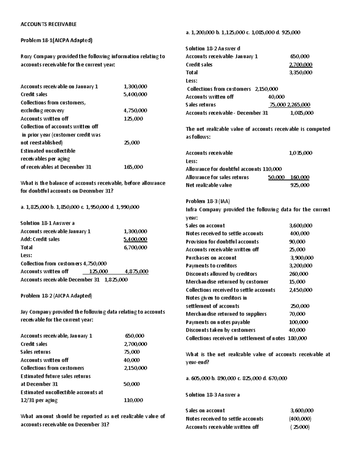 Chapter 18 & 19 Solutions: Accounts Receivable Analysis and Doubtful ...