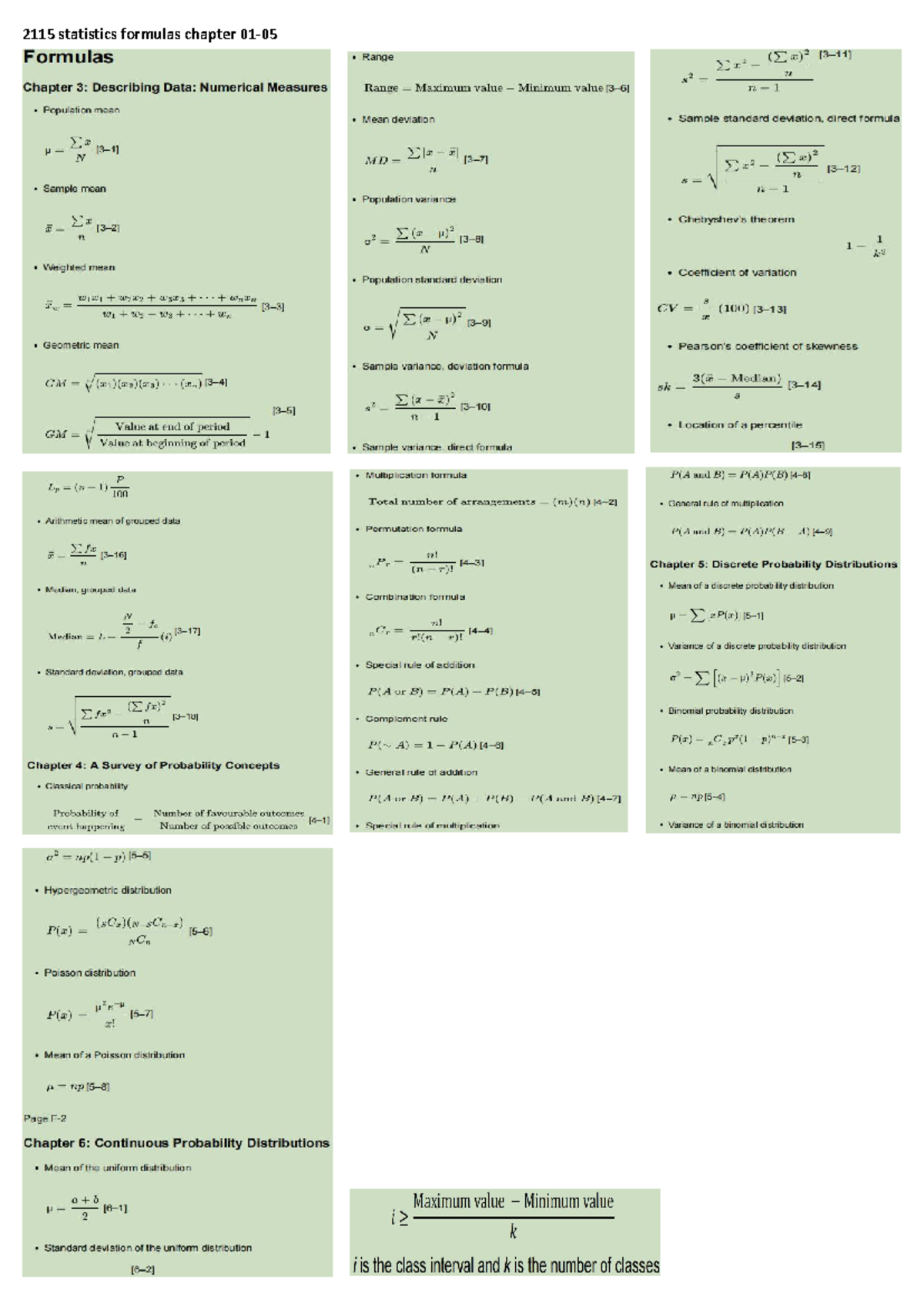 2115 statistics Formulas 27092022 - 2115 statistics formulas chapter ...