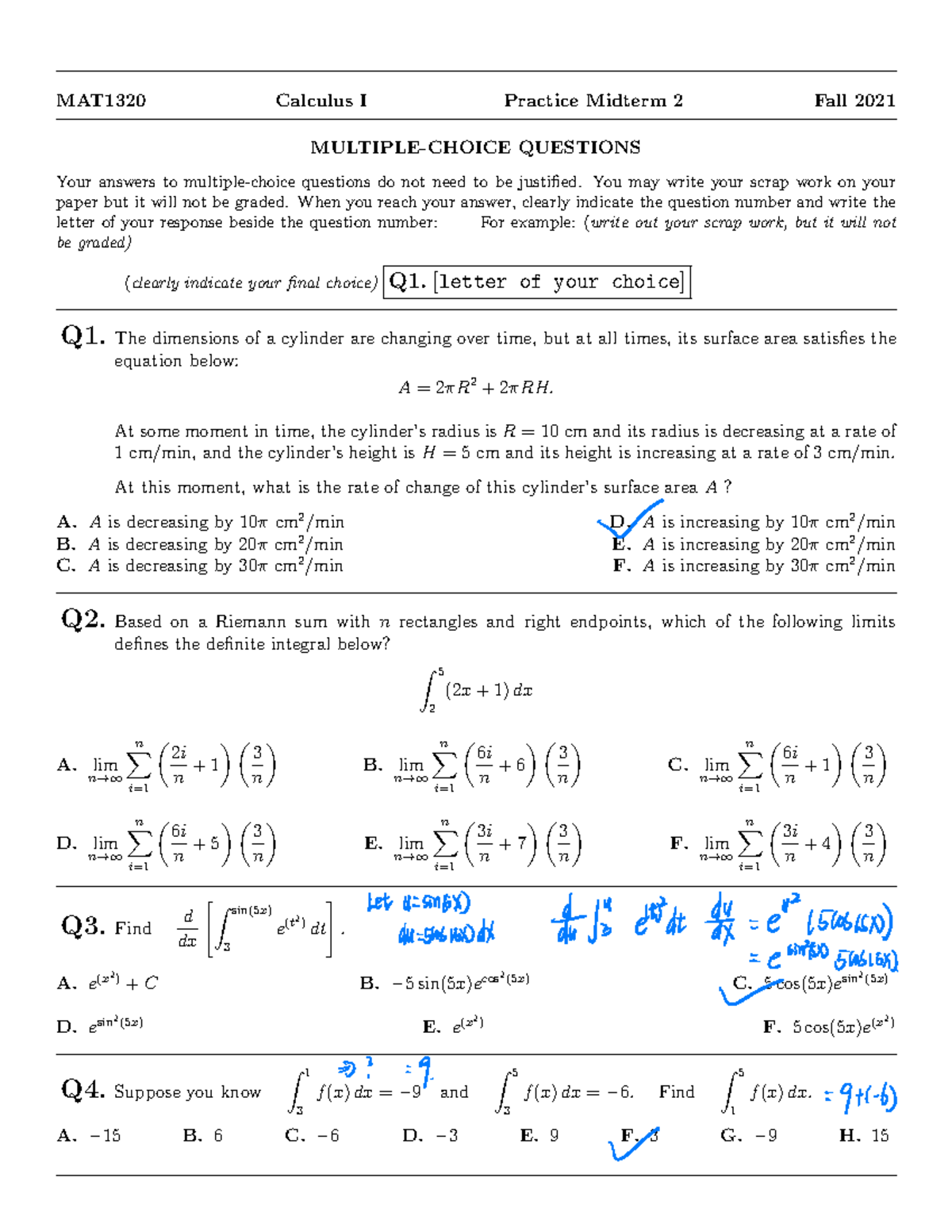 MAT1320 Calculus I Practice Midterm 2 Fall 2021 Review - Studocu