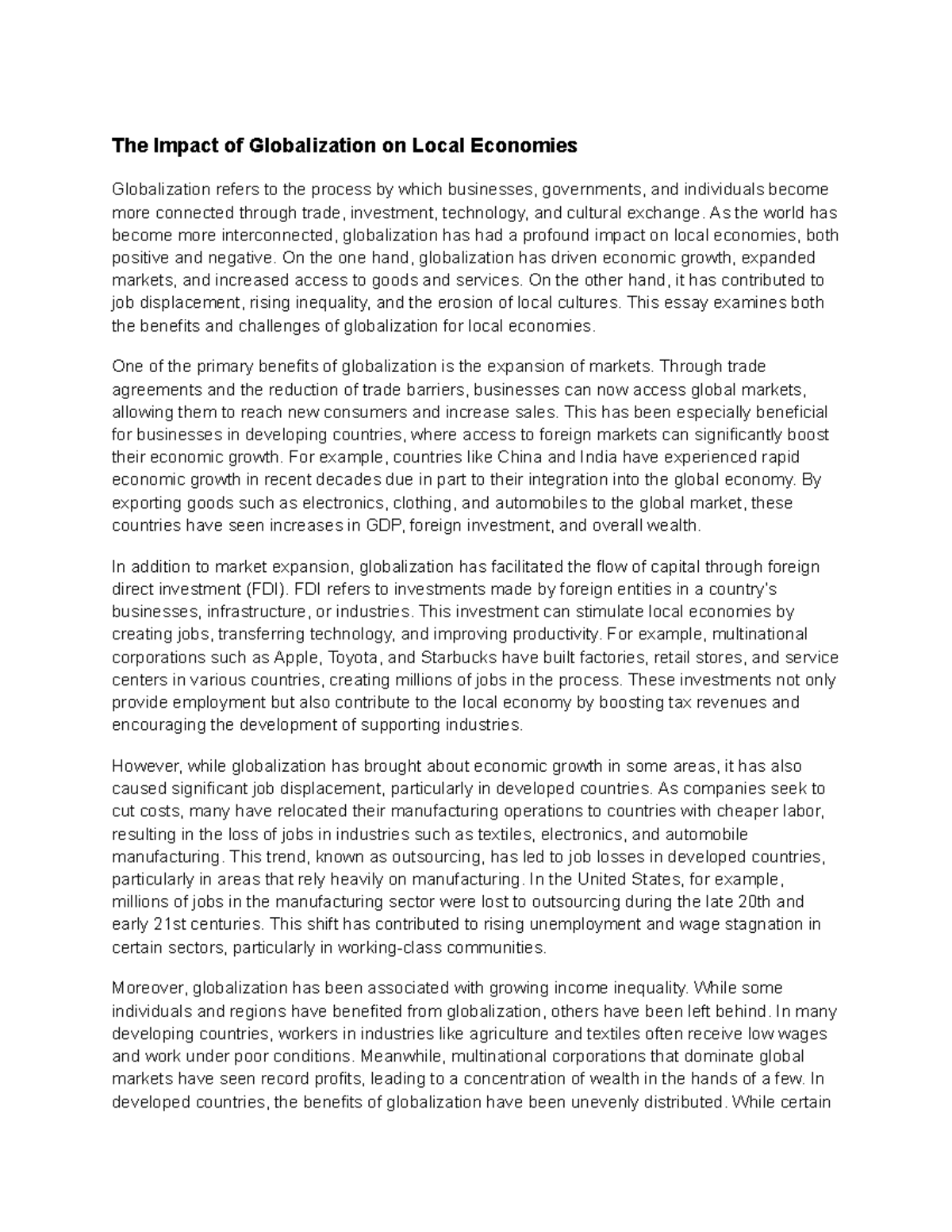 The Economic Effects of Globalization on Local Economies - Analysis ...
