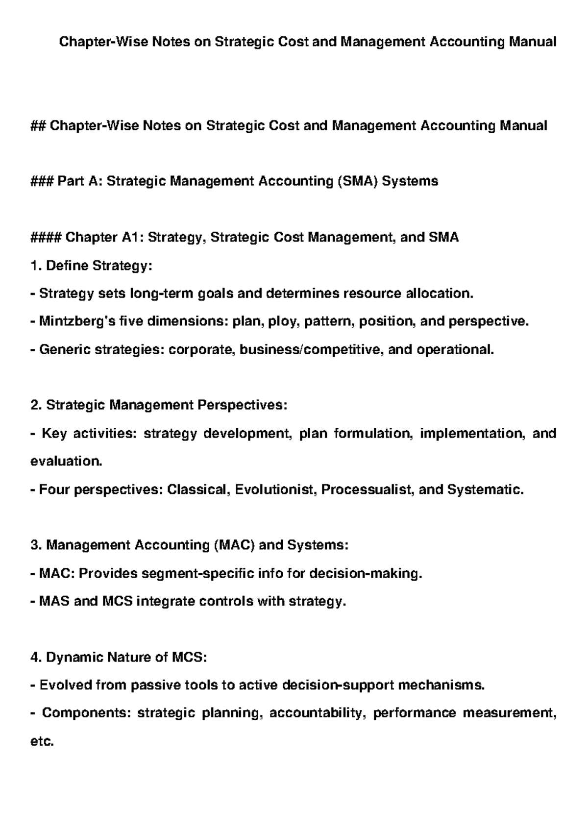 Strategic Cost & Management Accounting Notes (SMA) - Studocu
