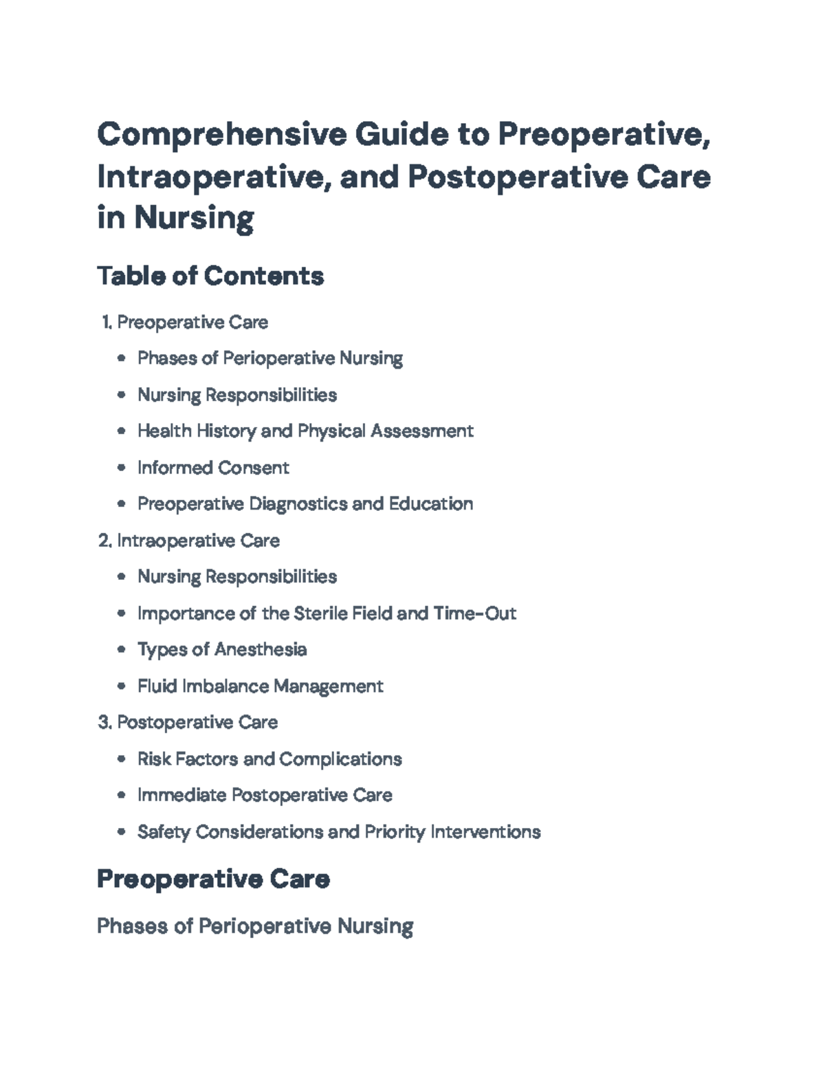 Comprehensive Guide to Perioperative Nursing Care (NUR 101 ...