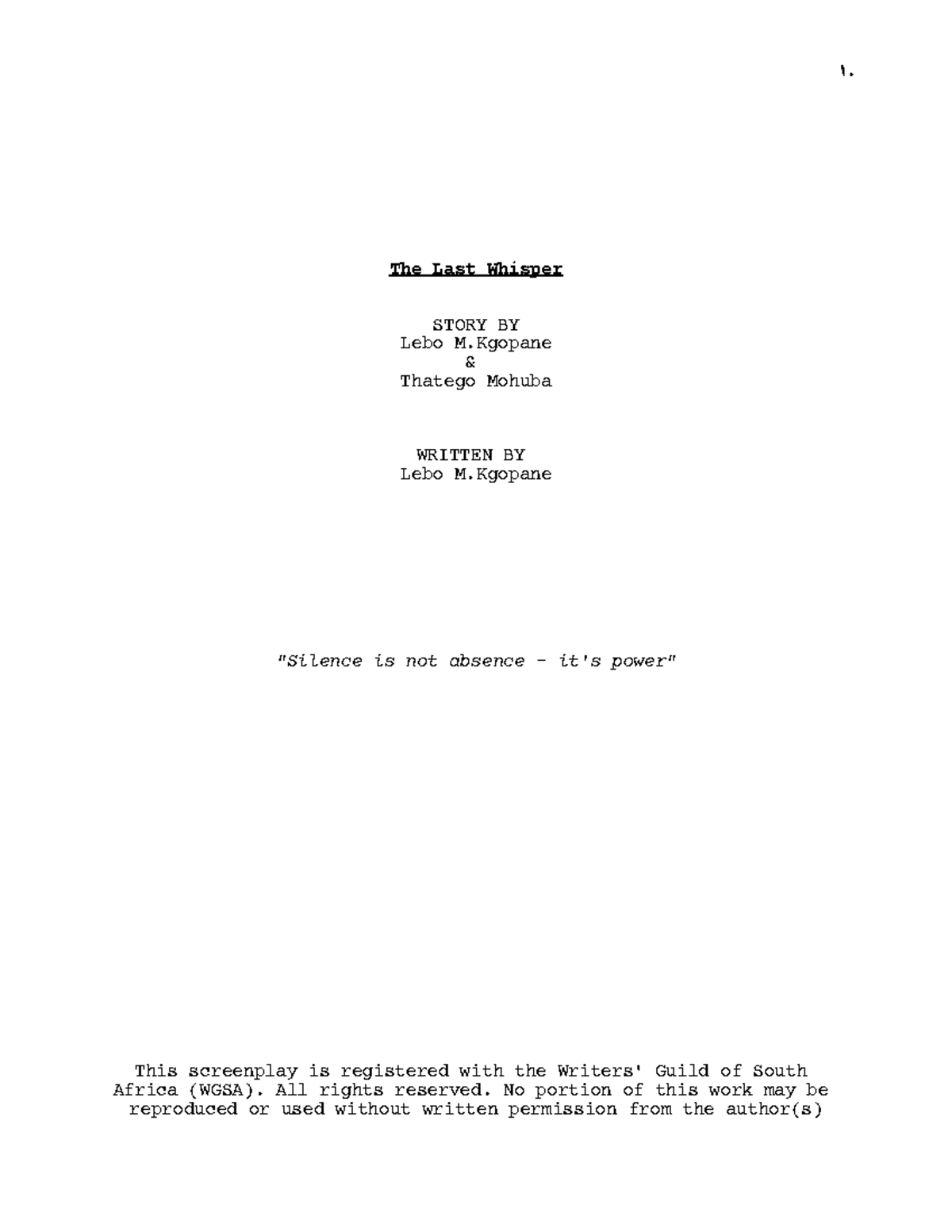 Draft 9 - Dramatic Script for Theater: The Last Whisper - Studocu