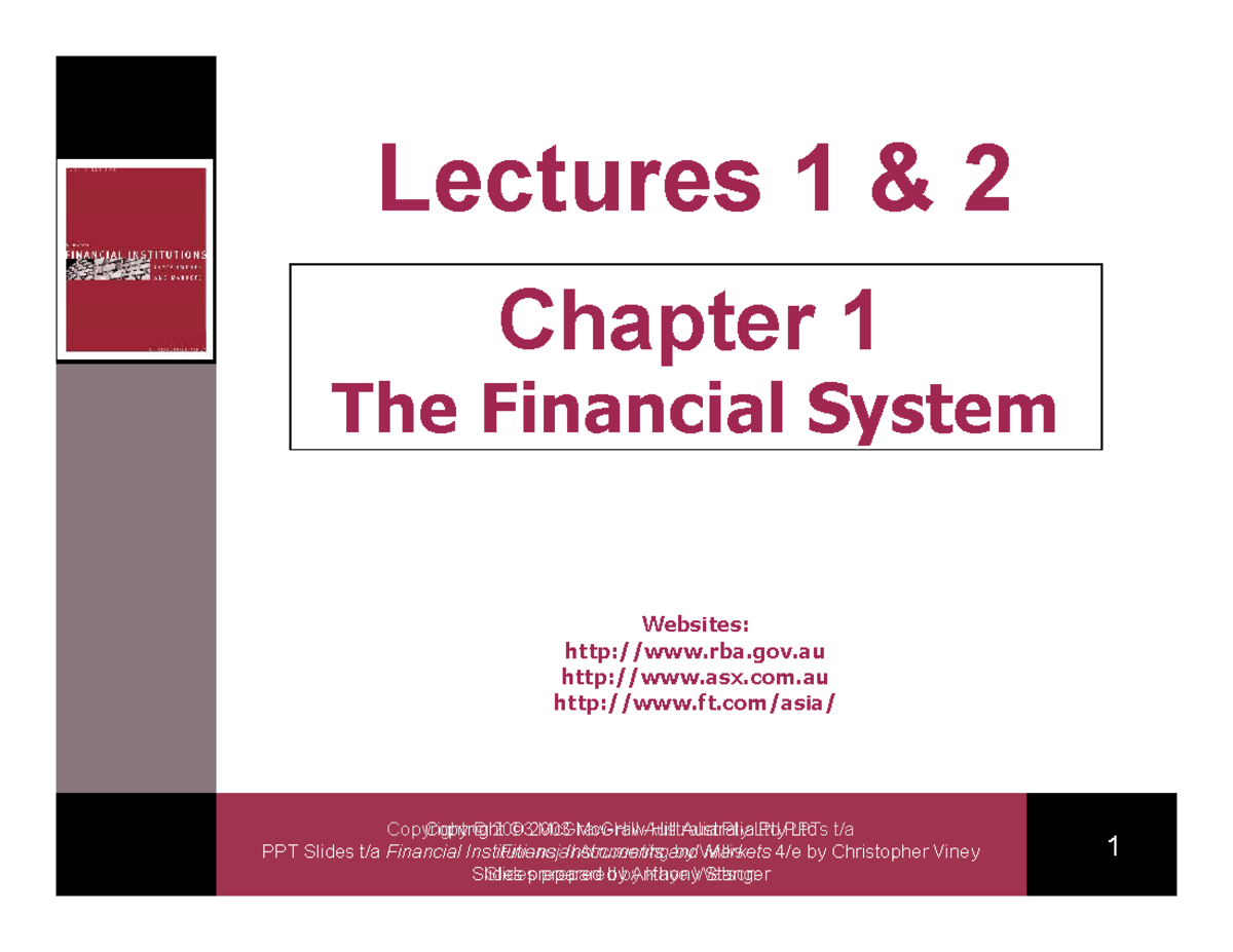 Lec 1 & 2 - Summary of The Financial System Concepts - Studocu