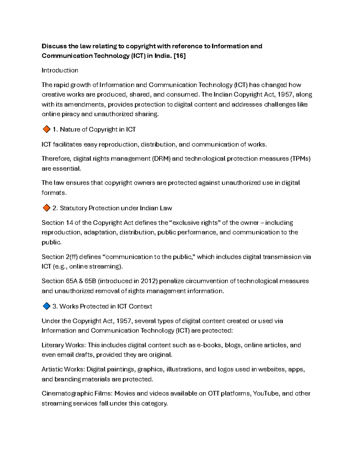 ICT Copyright Law in India: Key Insights and Implications - Studocu