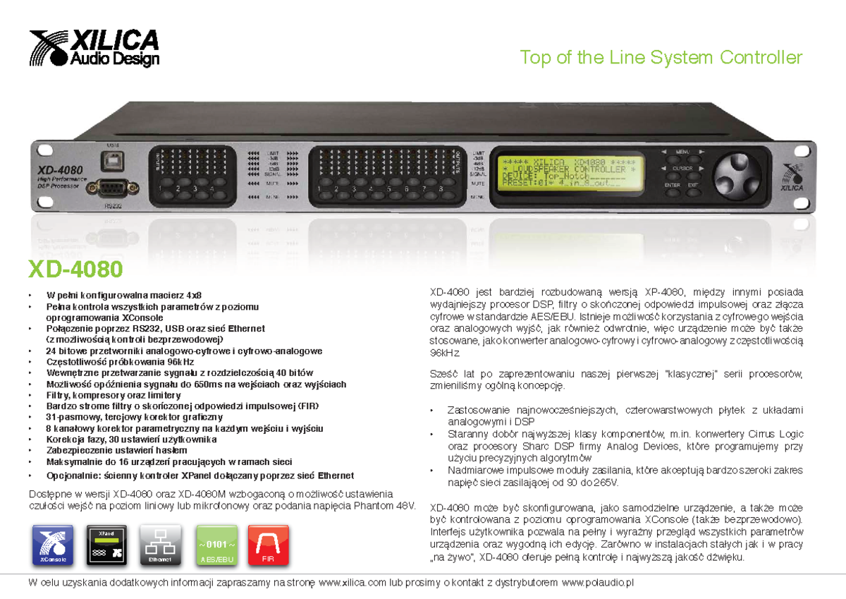 Xilica XD-4080PL: Advanced System Controller Overview - Studocu