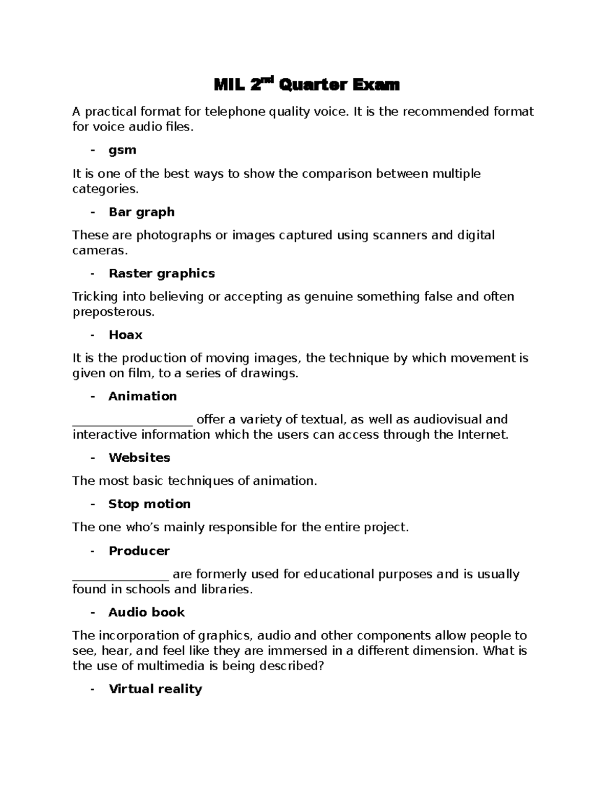 MIL 2 2nd Quarter Exam Review - Key Concepts and Terms - Studocu