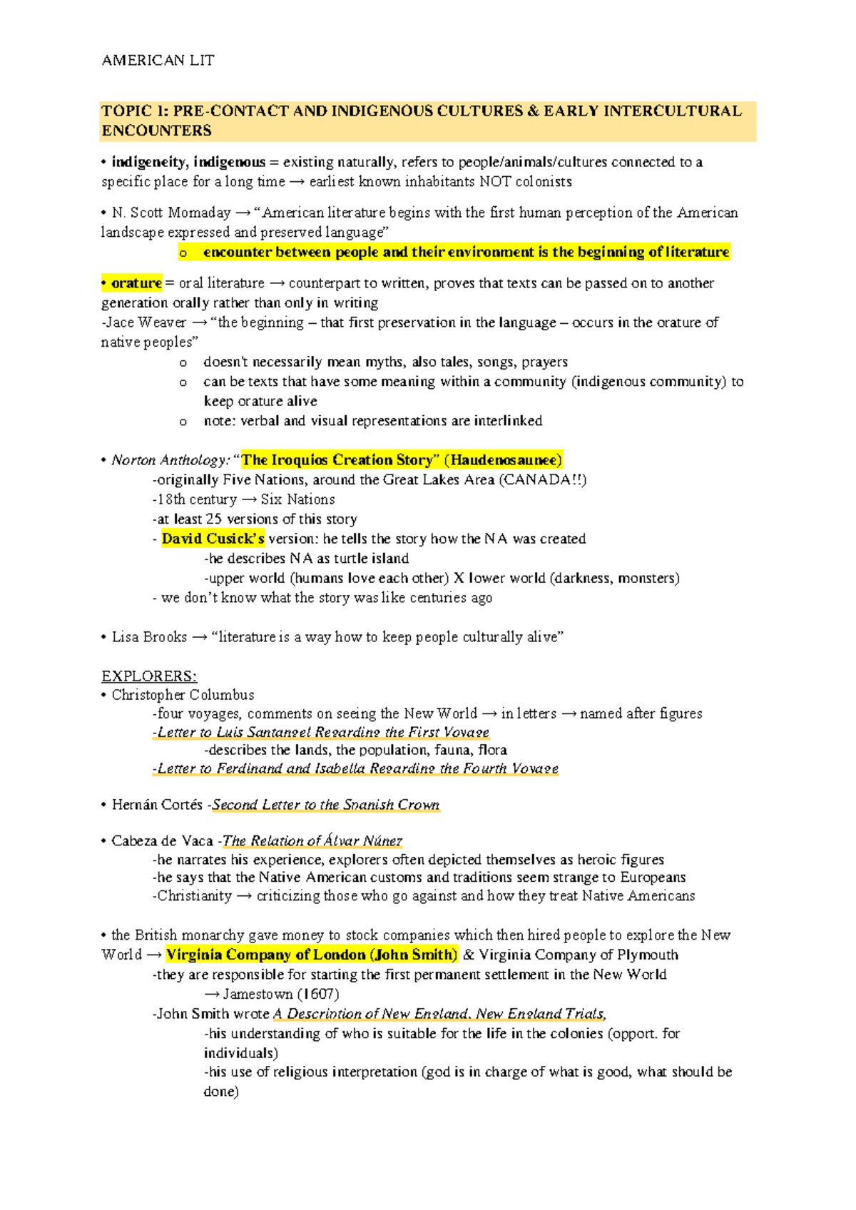 Survey of Anglophone Literatures (Focus America) - TOPIC 1: PRE-CONTACT ...