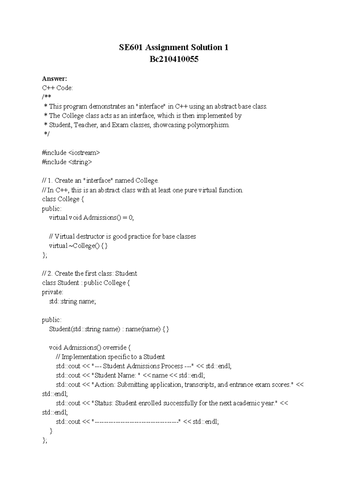 SE601 Assignment Solution 1: Abstract Class & Polymorphism Demo - Studocu