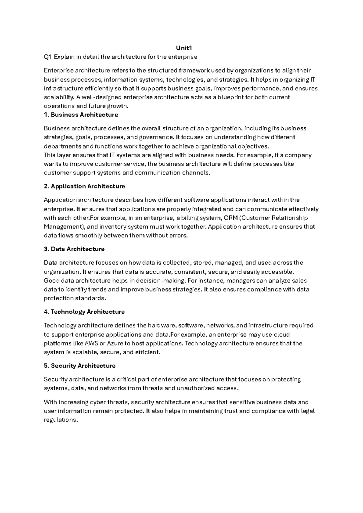 Unit1 Q1-Q8: Comprehensive Guide to Enterprise Architecture & Network ...