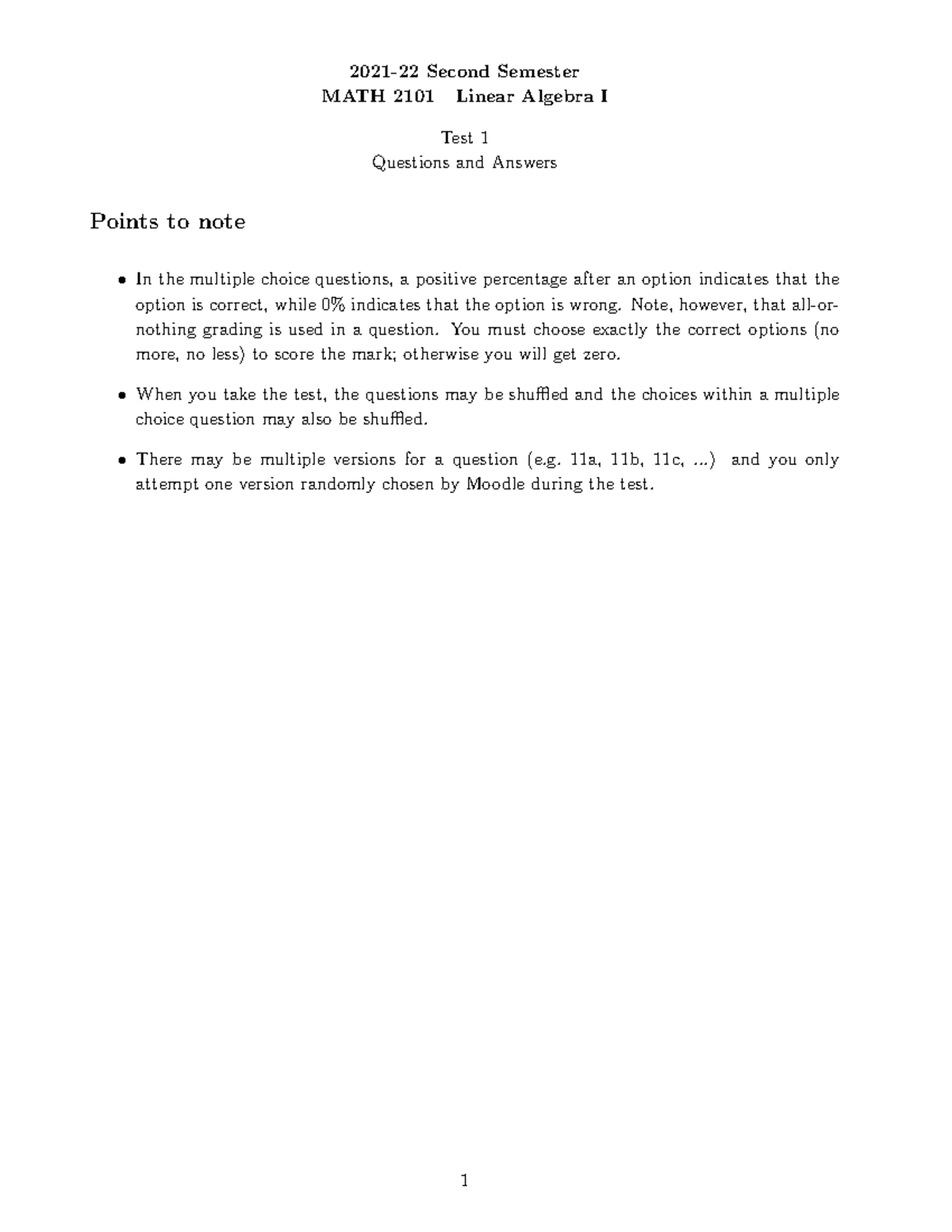 21B-2101-test1 - ///// - 2021-22 Second Semester MATH 2101 Linear ...