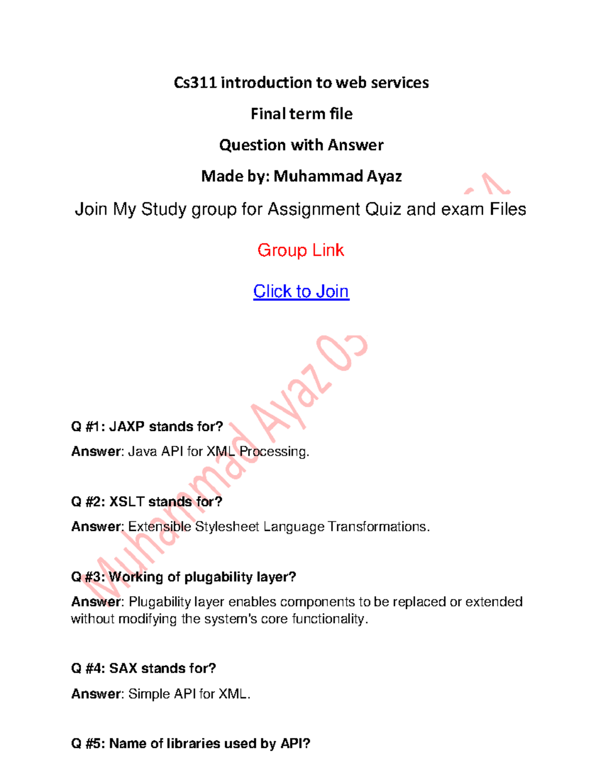 Cs311 Final Exam Study Notes by Muhammad Ayaz on Web Services - Studocu
