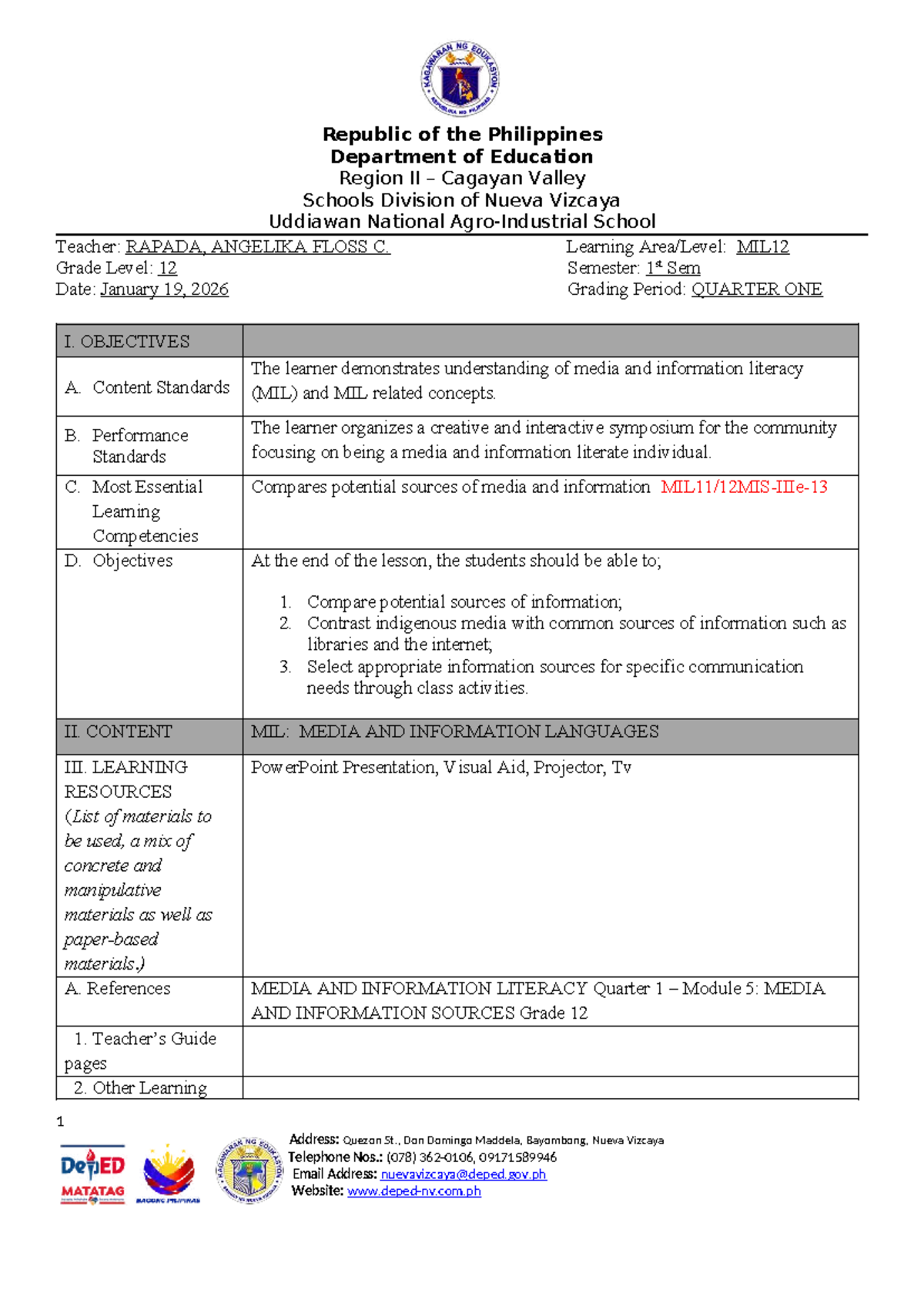 MIL12 Grade 12 Quarter 1 Module 5: Media and Information Sources - Studocu