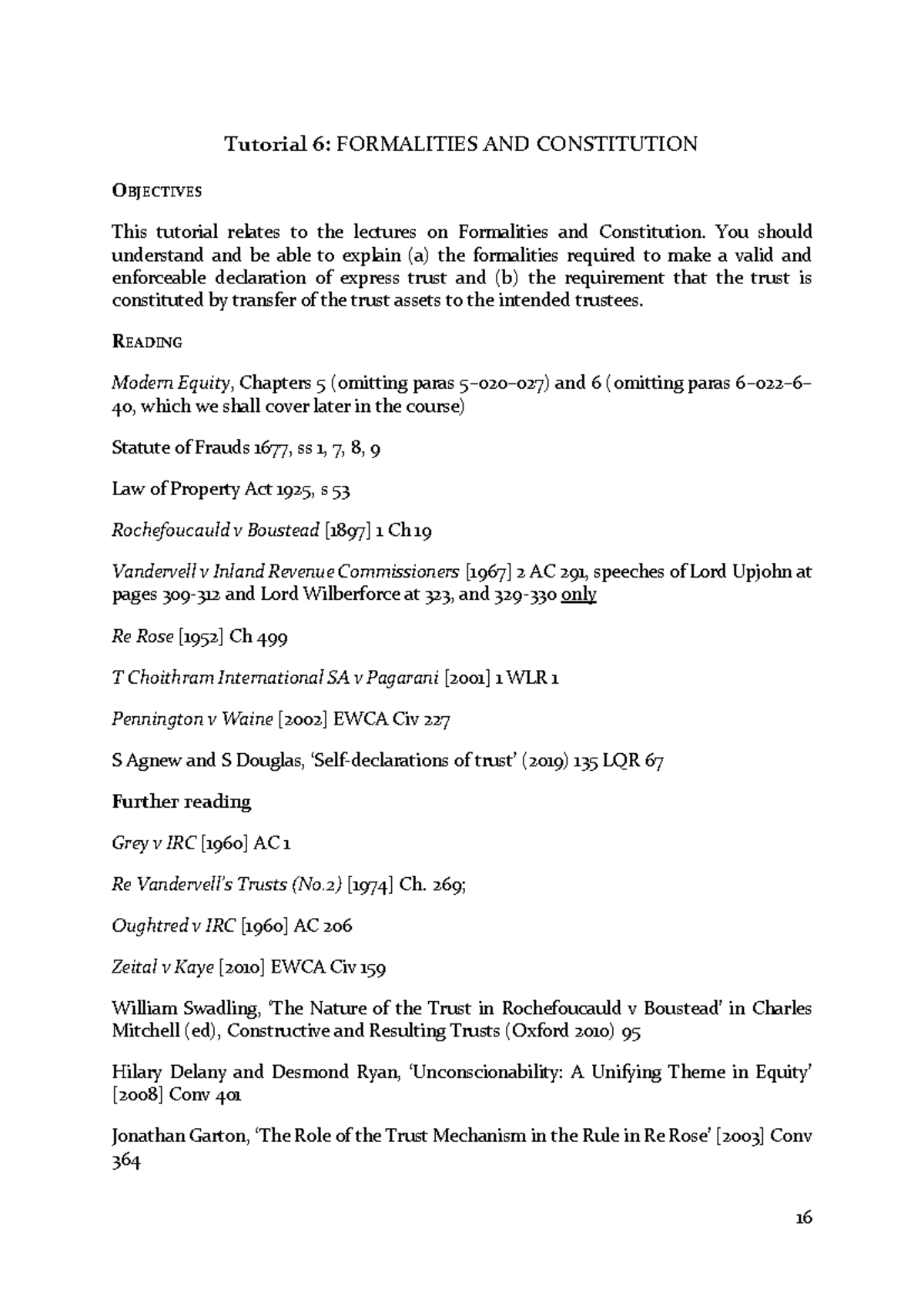 Tutorial 6 - Formalities and Constitution - 16 Tutorial 6: FORMALITIES ...