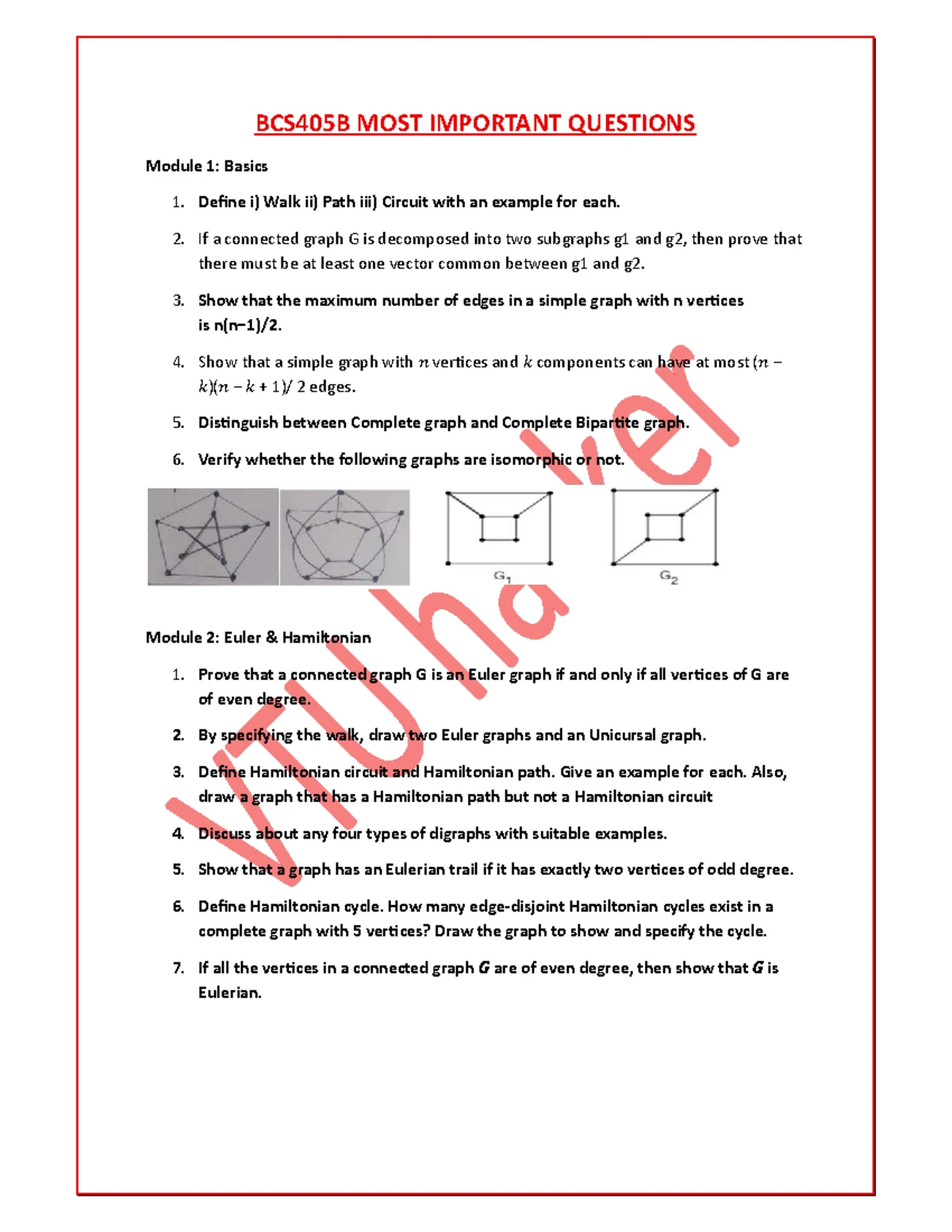 Model Question Paper Solved: Graph Theory Concepts (MATH 202) - Studocu