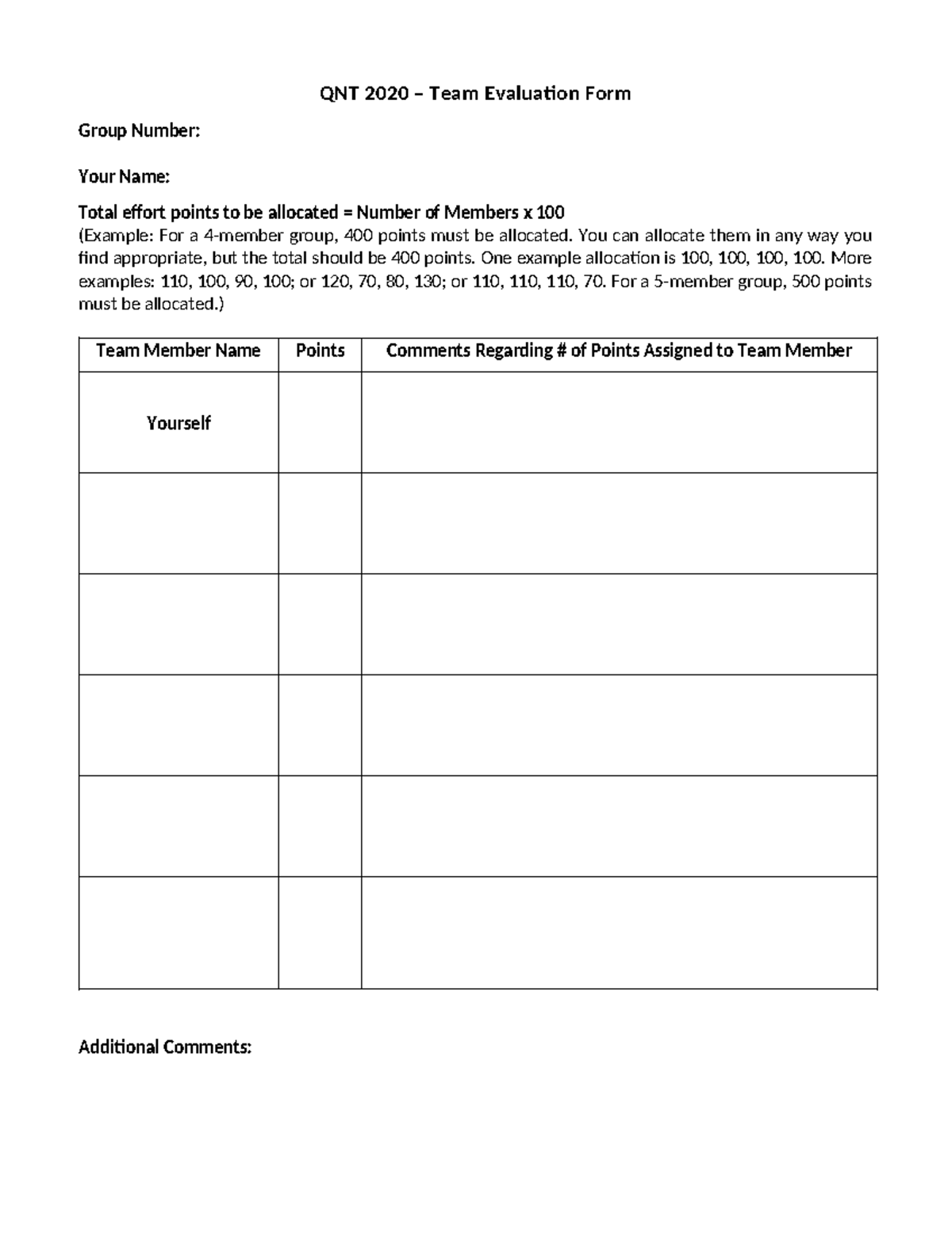 QNT 2020 - Team Evaluation Form - QNT 2020 - Team Evaluation Form Group ...