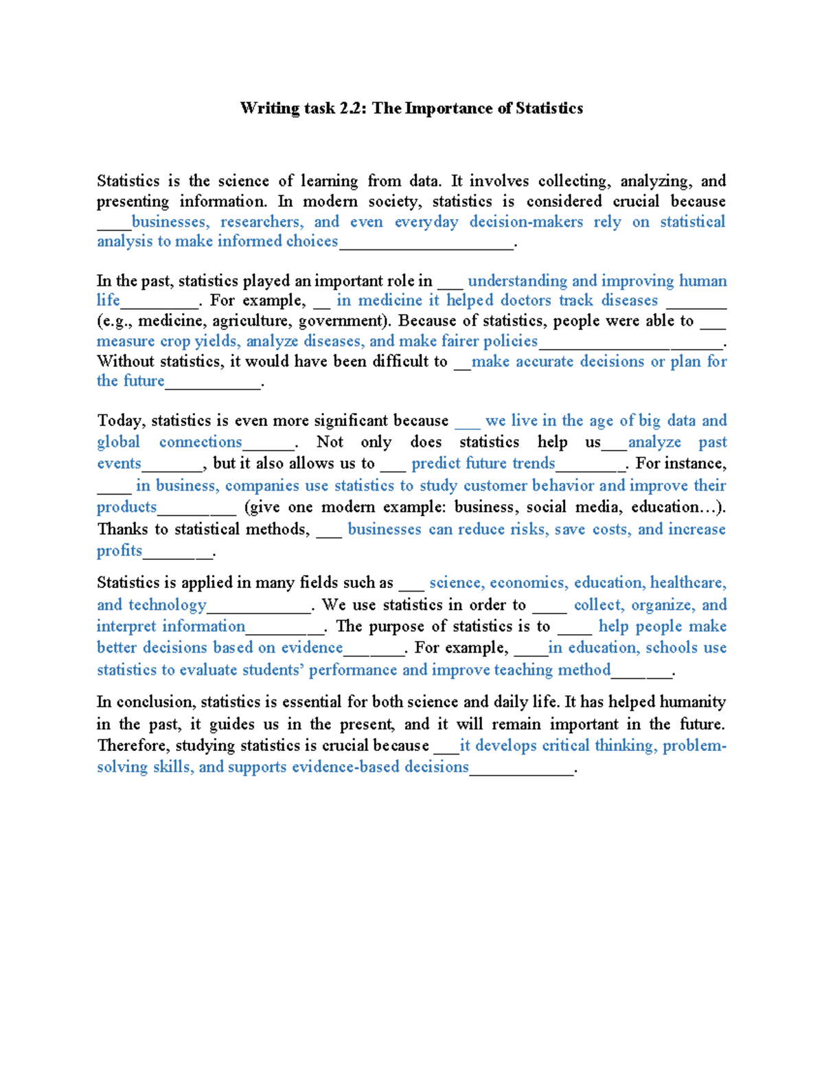 Writing Task 2.2: The Significance of Statistics in Society - Studocu