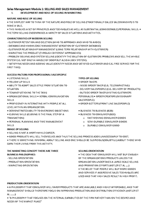 M3 Sales Management Notes - Module 3 Personal Selling Skills And ...