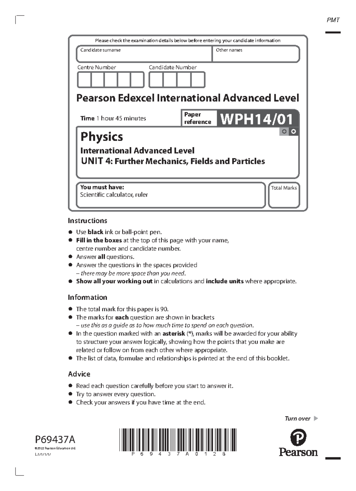 January 2022 (IAL) Physics Unit 4 - Practice QP and Solutions - Studocu