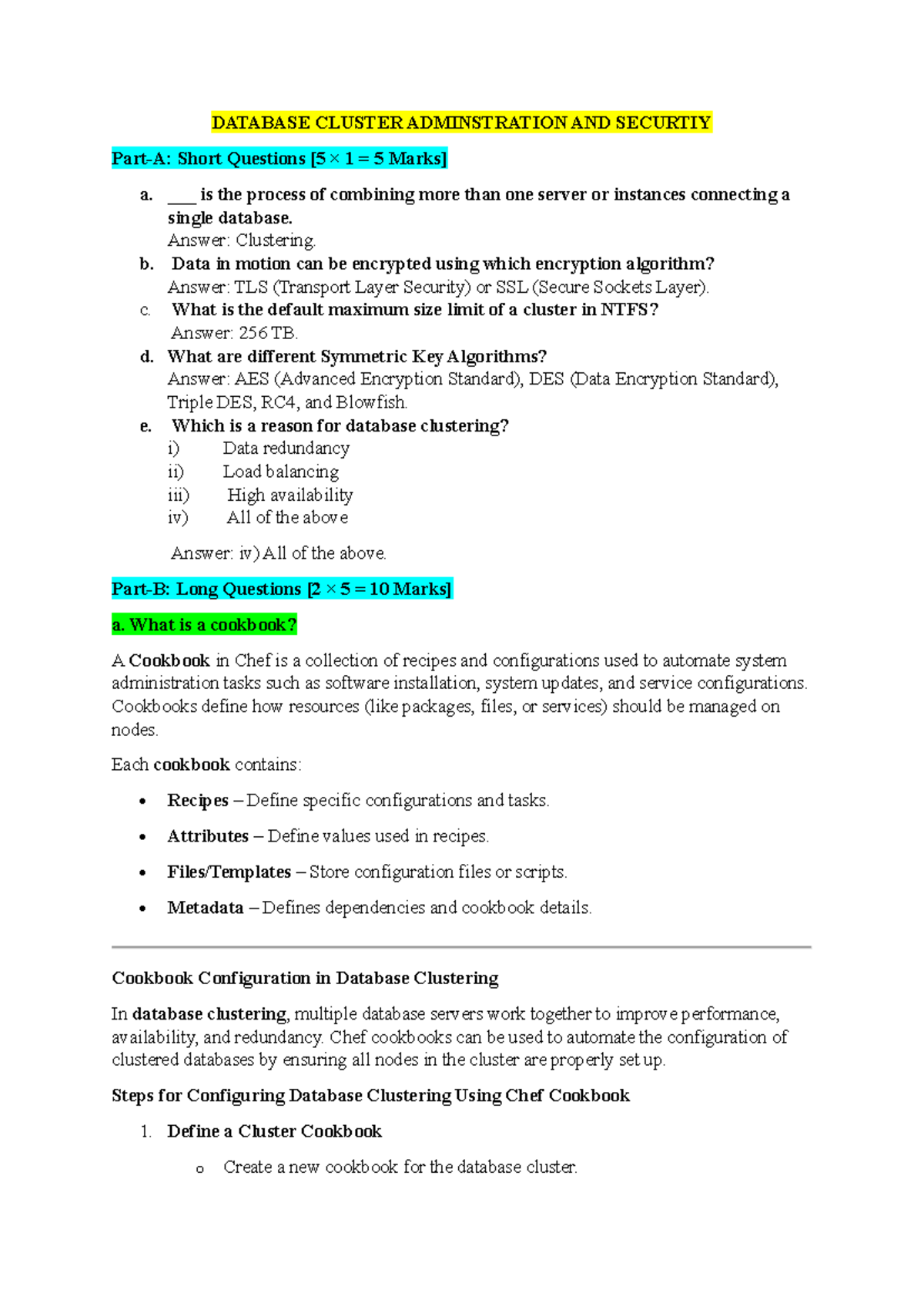 Database Cluster Administration & Security: Essential Notes (CS101 ...