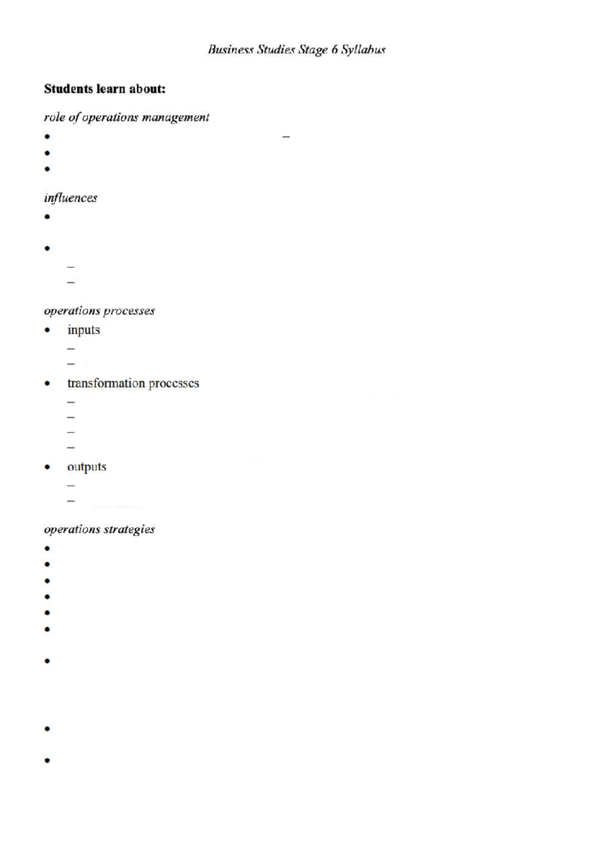 Business Studies Stage 6 Syllabus Overview and Key Concepts - Studocu