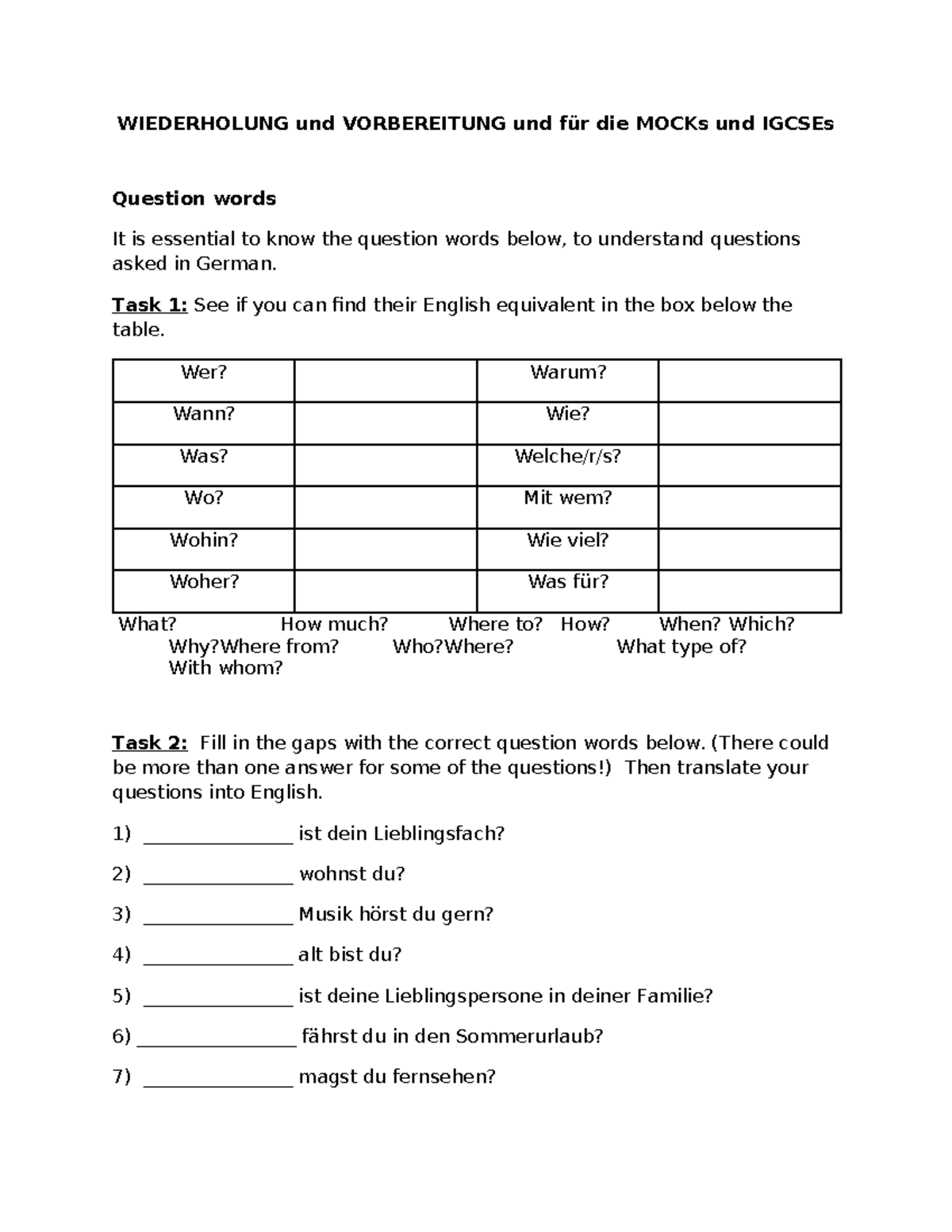 Y10revision MOCK - WIEDERHOLUNG und VORBEREITUNG und für die MOCKs und ...