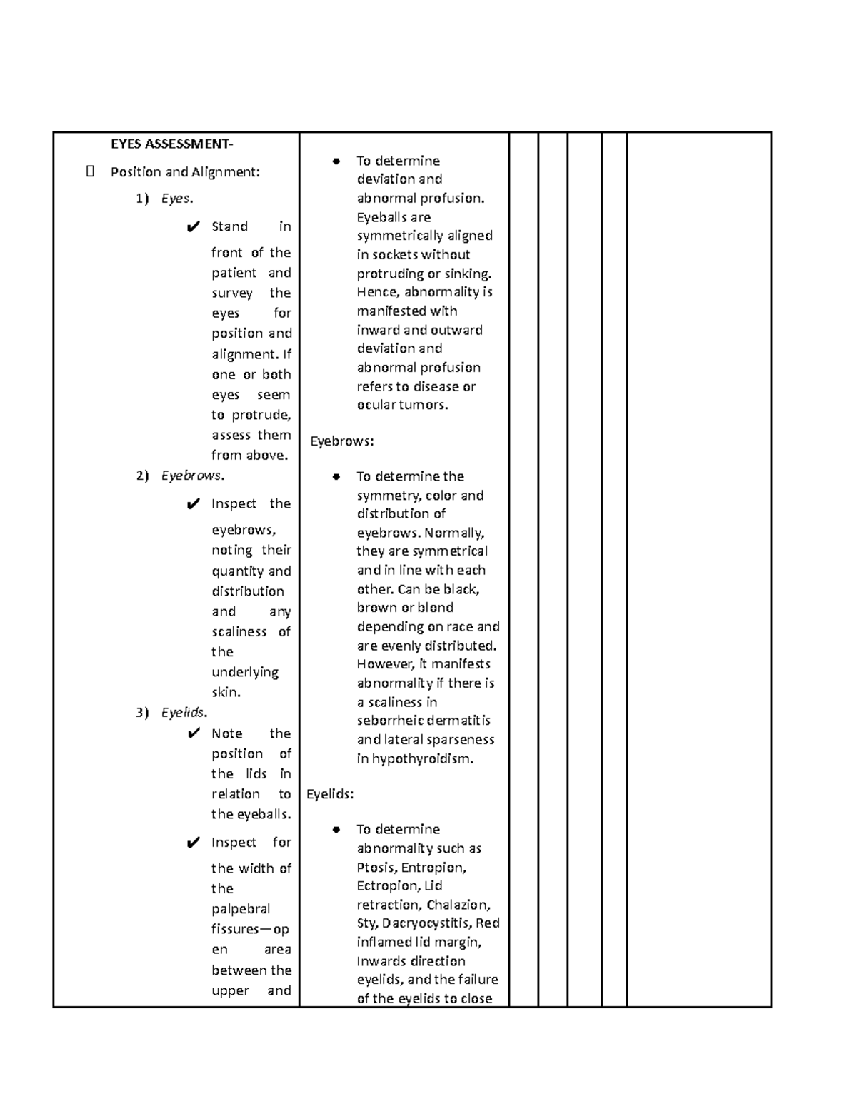 Nursing - Comprehensive Eyes Assessment PRS with Rationale - Studocu