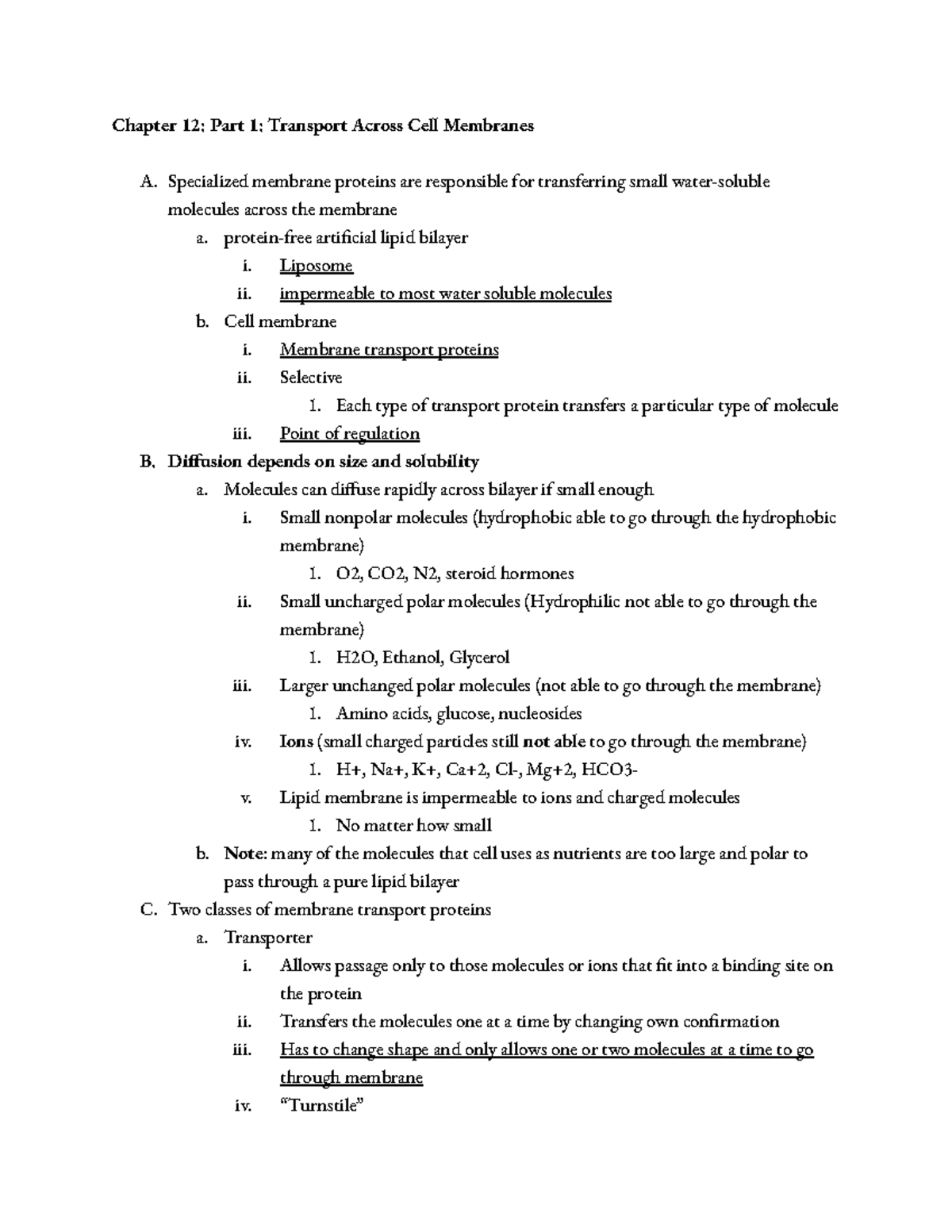 Chapter 12: Membrane Transport Mechanisms and Dynamics - Studocu