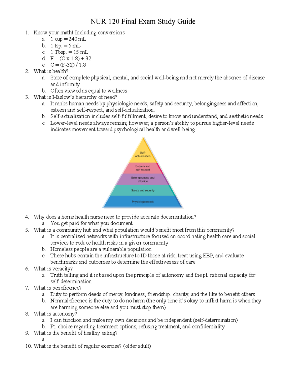 NUR 120 Final Exam Comprehensive Study Guide for Nursing Students - Studocu