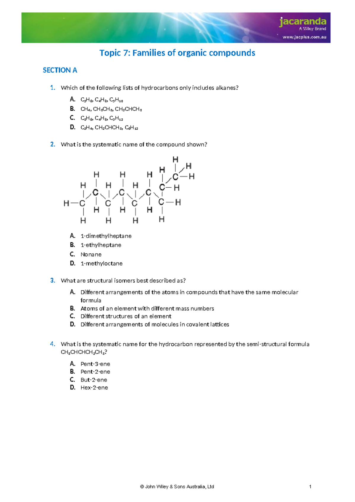 Chapter 7: Families of Organic Compounds - JacPlus Practice Test - Studocu