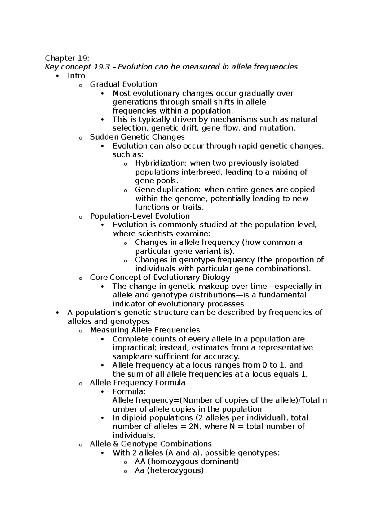 Chapter 19: Evolutionary Mechanisms and Allele Frequencies (BIO 101 ...