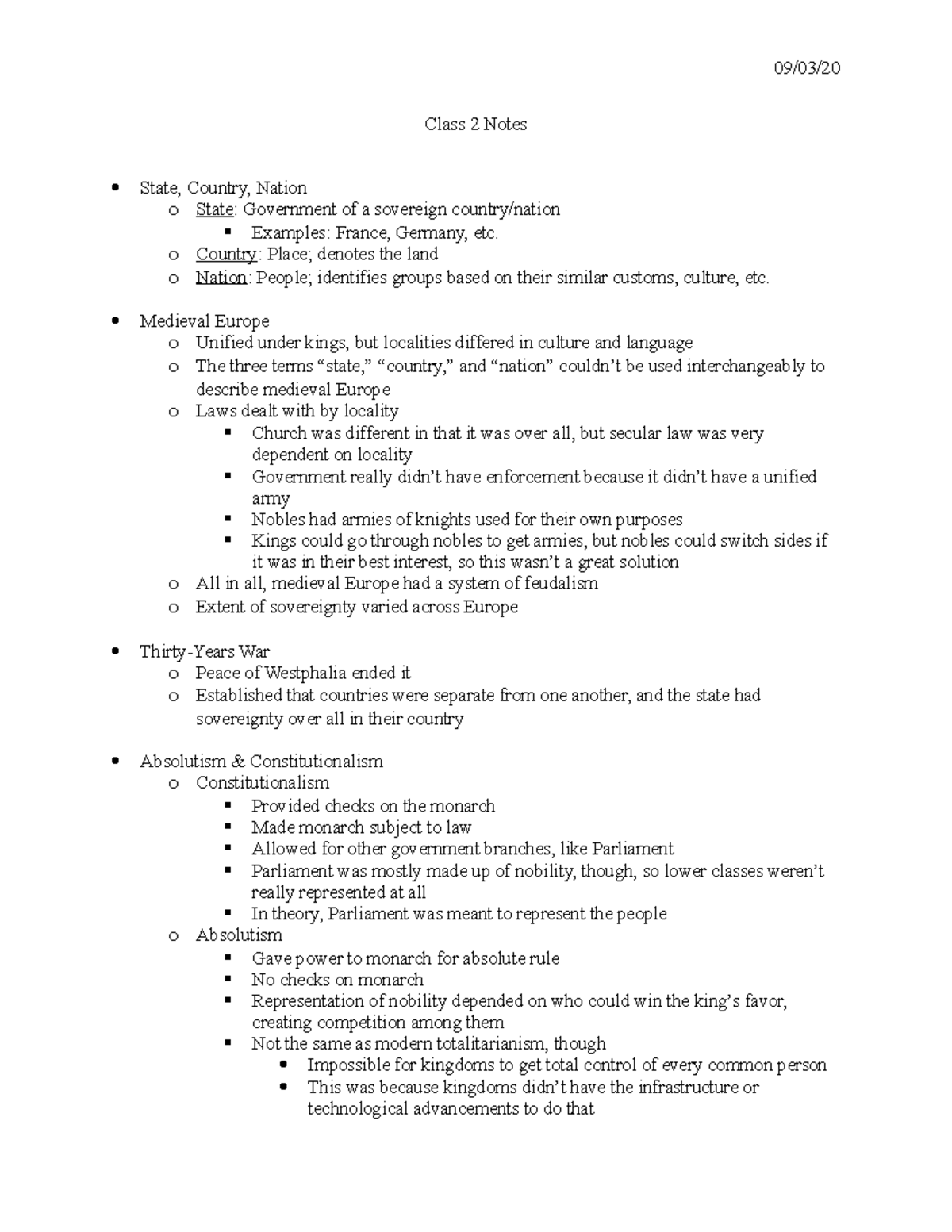Class 2 Notes - 09/03/ Class 2 Notes State, Country, Nation o State ...