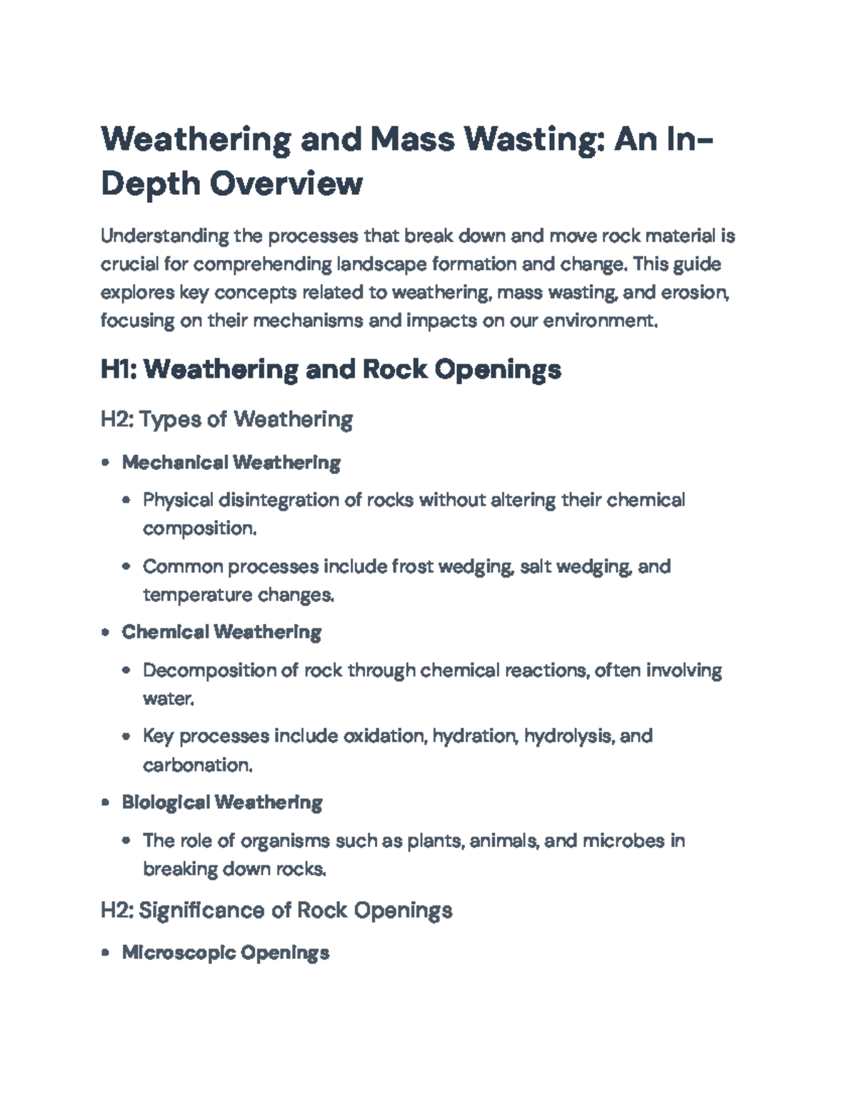 Weathering and Mass Wasting: Processes and Landscape Impacts (GEOL 101 ...
