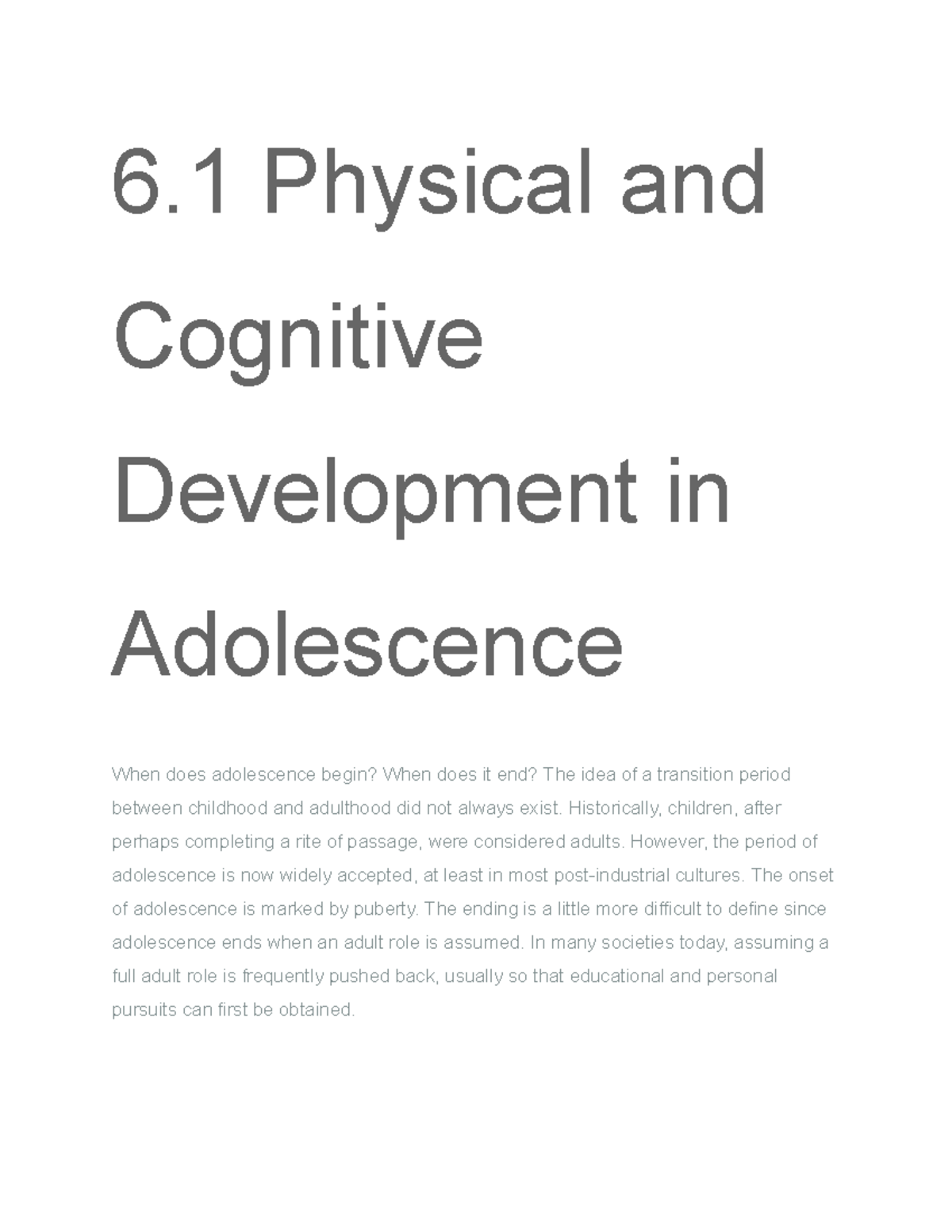 Psych M6 - Module Readings: Physical & Cognitive Development in ...