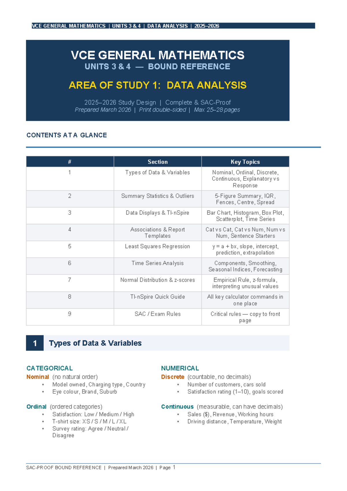 VCE GENERAL MATHEMATICS UNITS 3 4 DATA ANALYSIS BOUND REFERENCE - Studocu