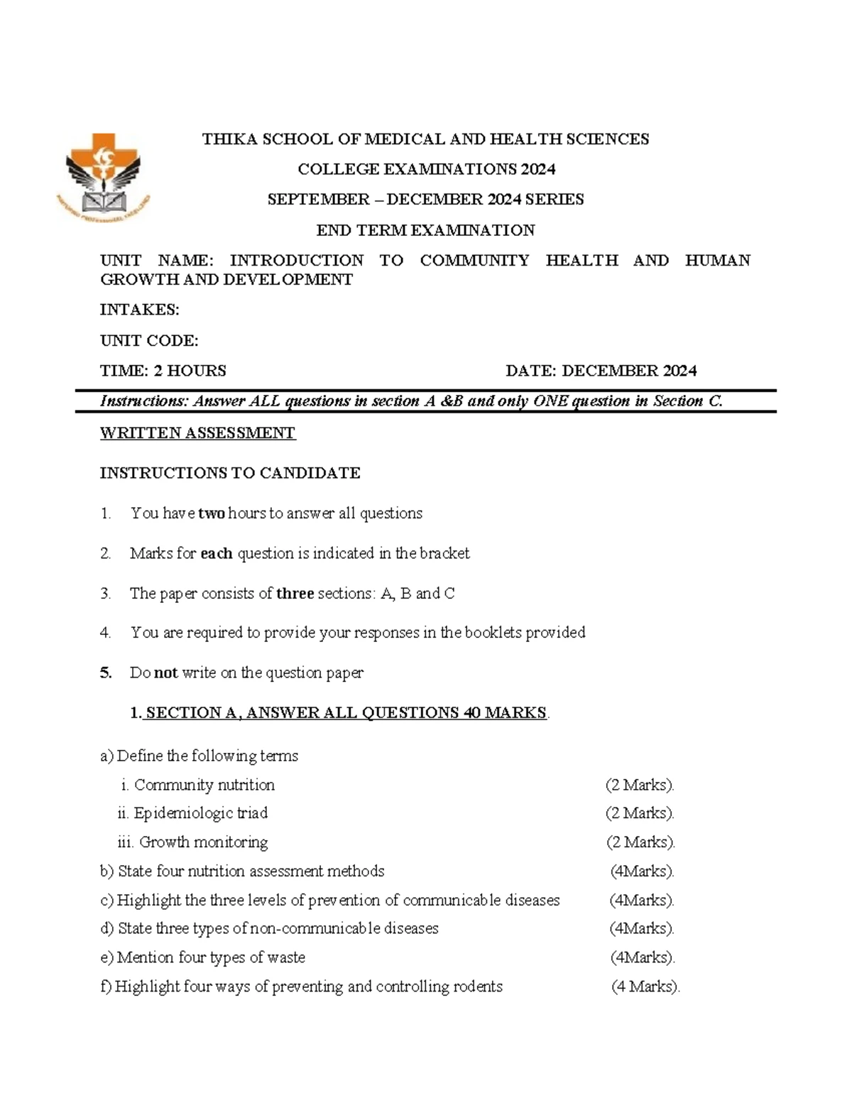Community Health & Human Growth Development Full Notes (CHHD 101) - Studocu